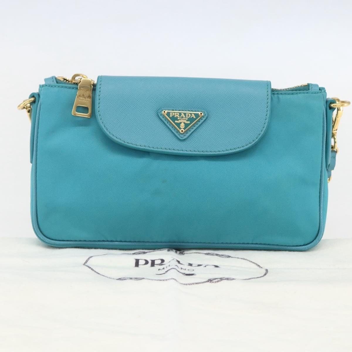 Prada Prada Nylon Chain Shoulder Bag Turquoise Size ONE SIZE - 3 Thumbnail