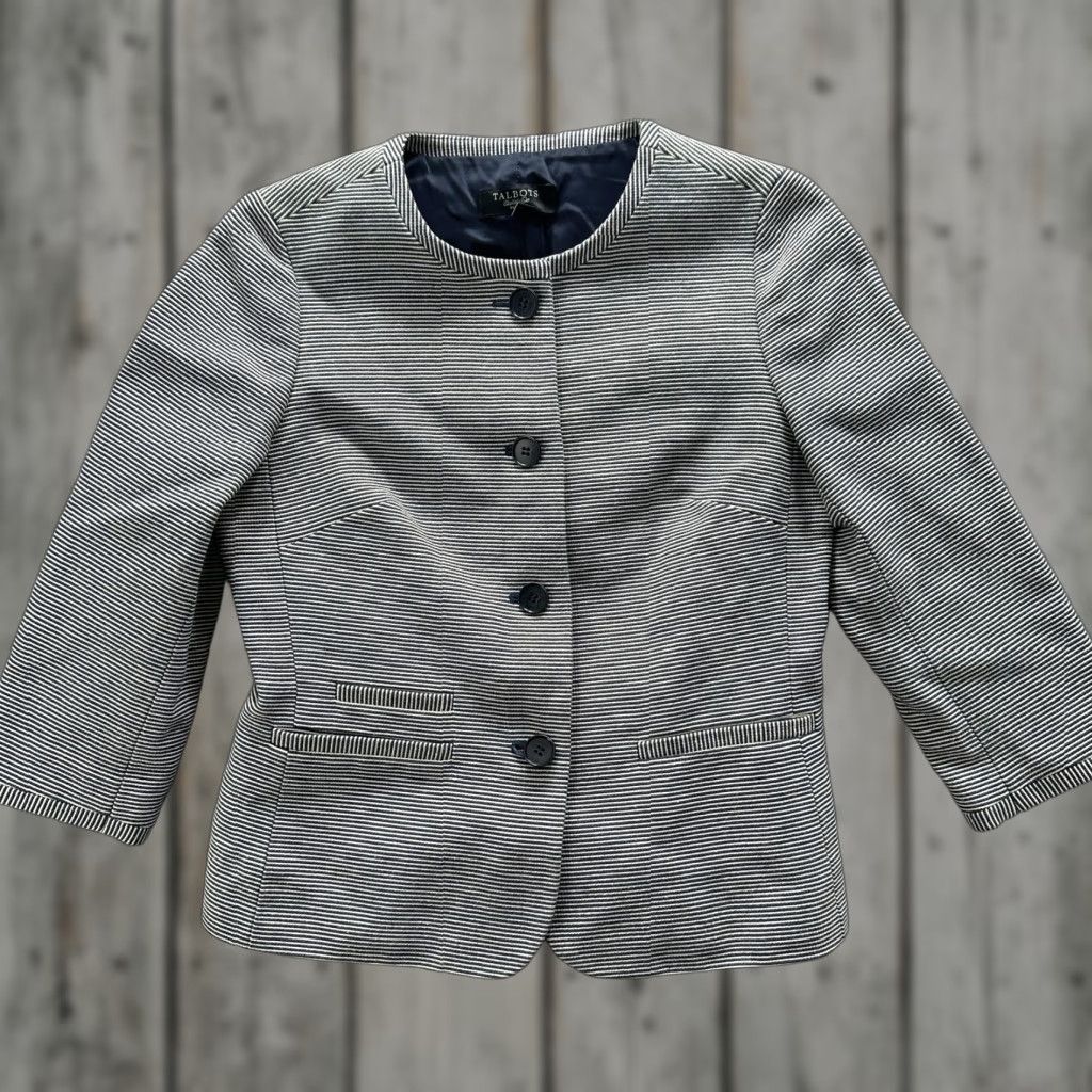 Talbots Talbots Blazer Jacket Womens 6P Petite Navy White Stripe 3/4 Sleeve Lined Career Size M / US 6-8 / IT 42-44 - 1 Thumbnail