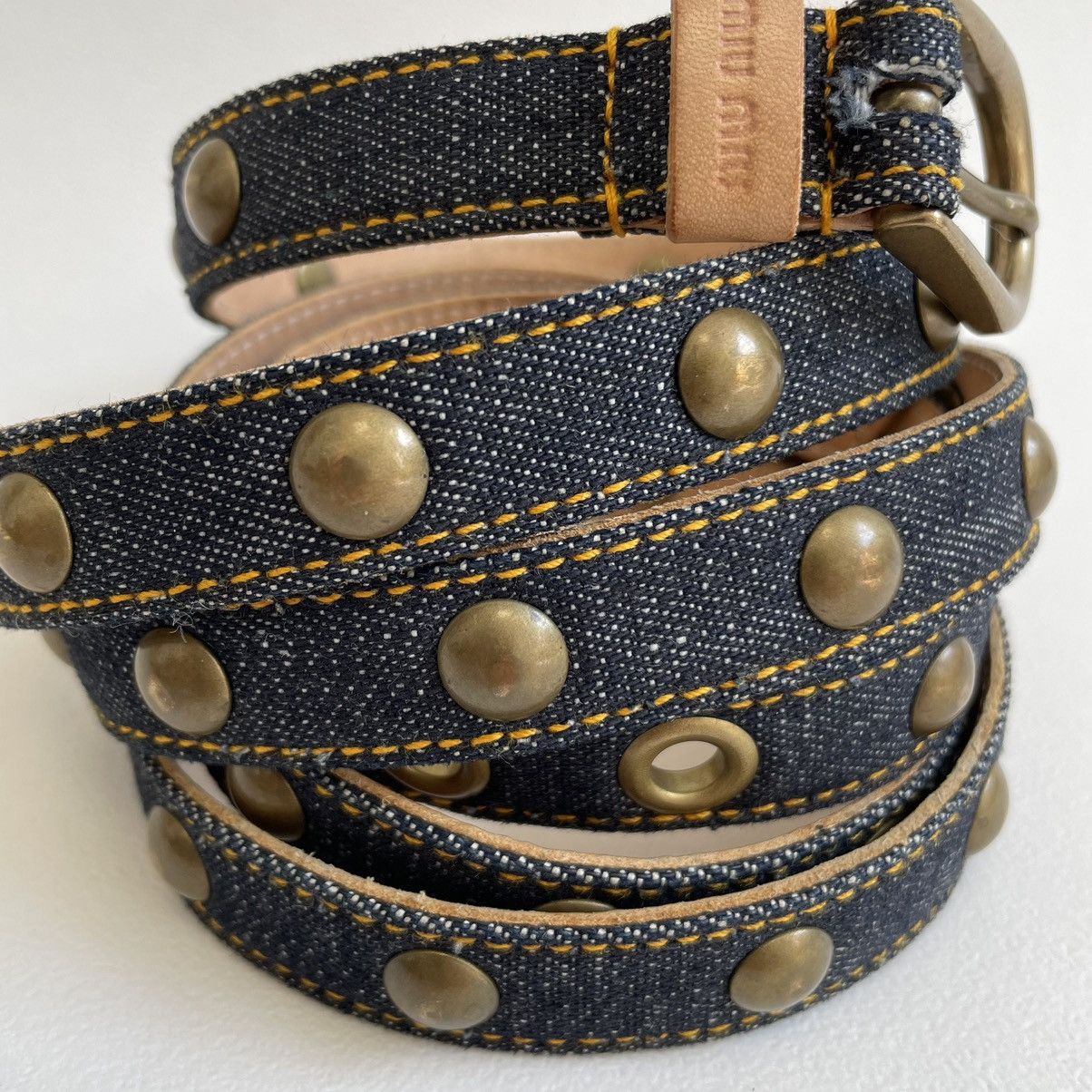 Miu Miu Blue Studded Denim Double Wrap Belt Size 32 - 6 Thumbnail