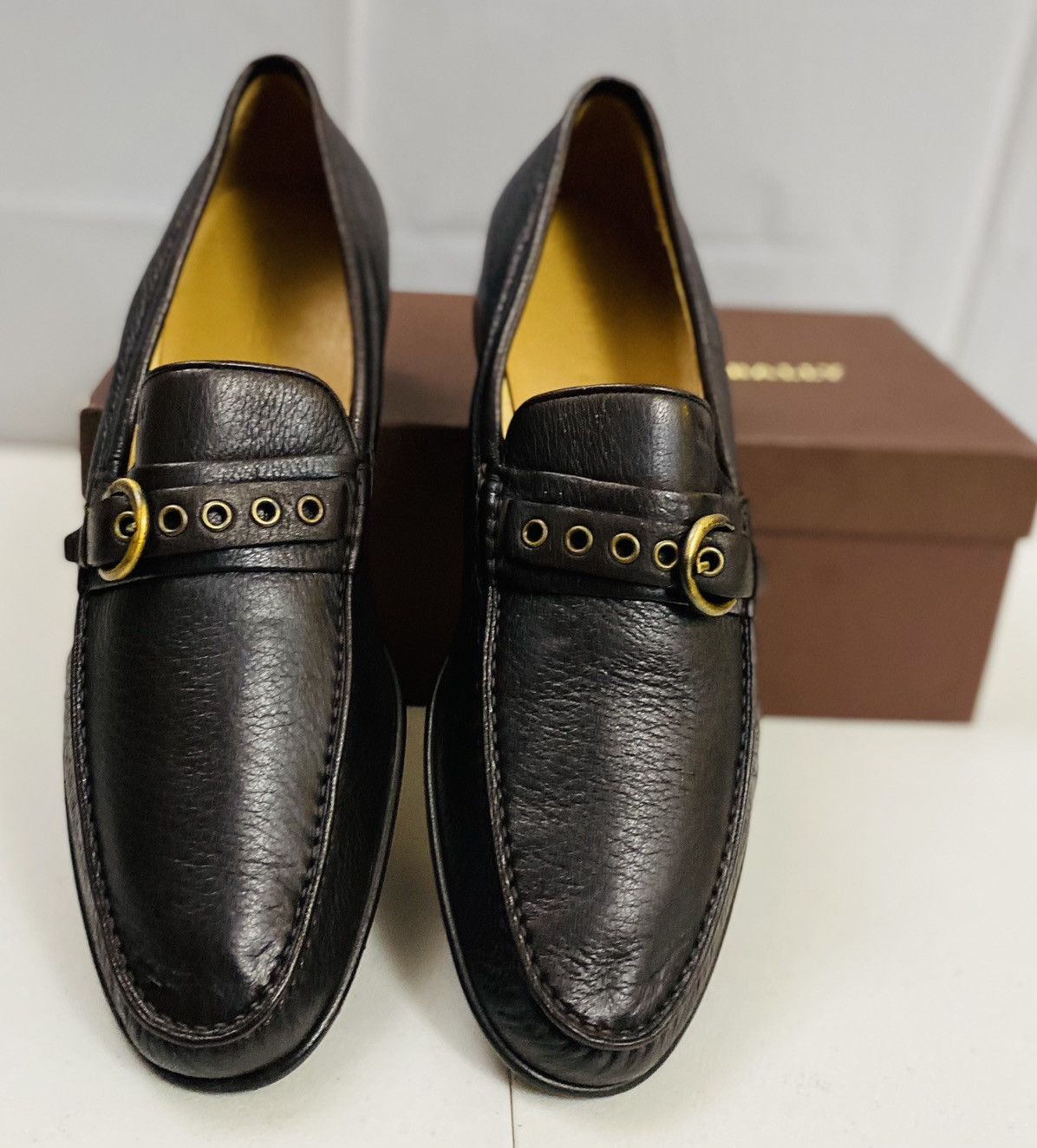 Bally Bally Dark Brown Deerskin Logo Buckled Strap Loafer 12 NIB Size US 12 / EU 45 - 5 Thumbnail