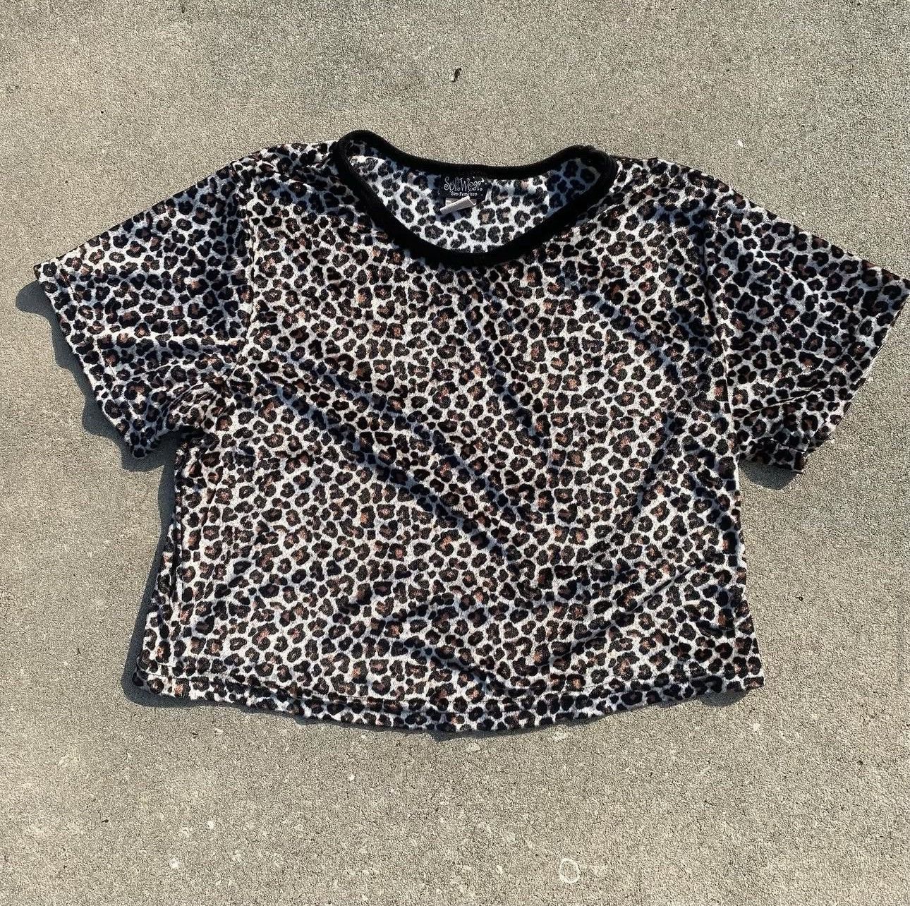 Vintage Vintage Softwear San Francisco Velour Leopard Crop Top Size M / US 6-8 / IT 42-44 - 1 Thumbnail