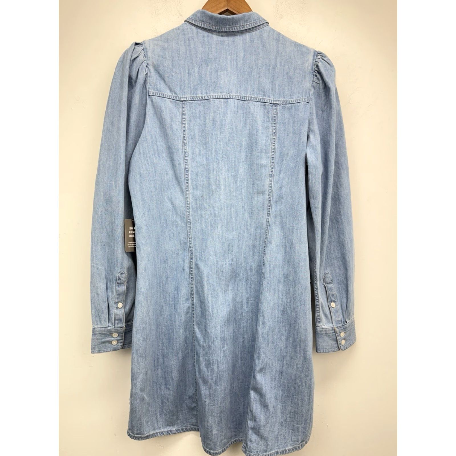 VINTAGE Express Women's Denim Shirt Dress Long Puff Sleeve Mini