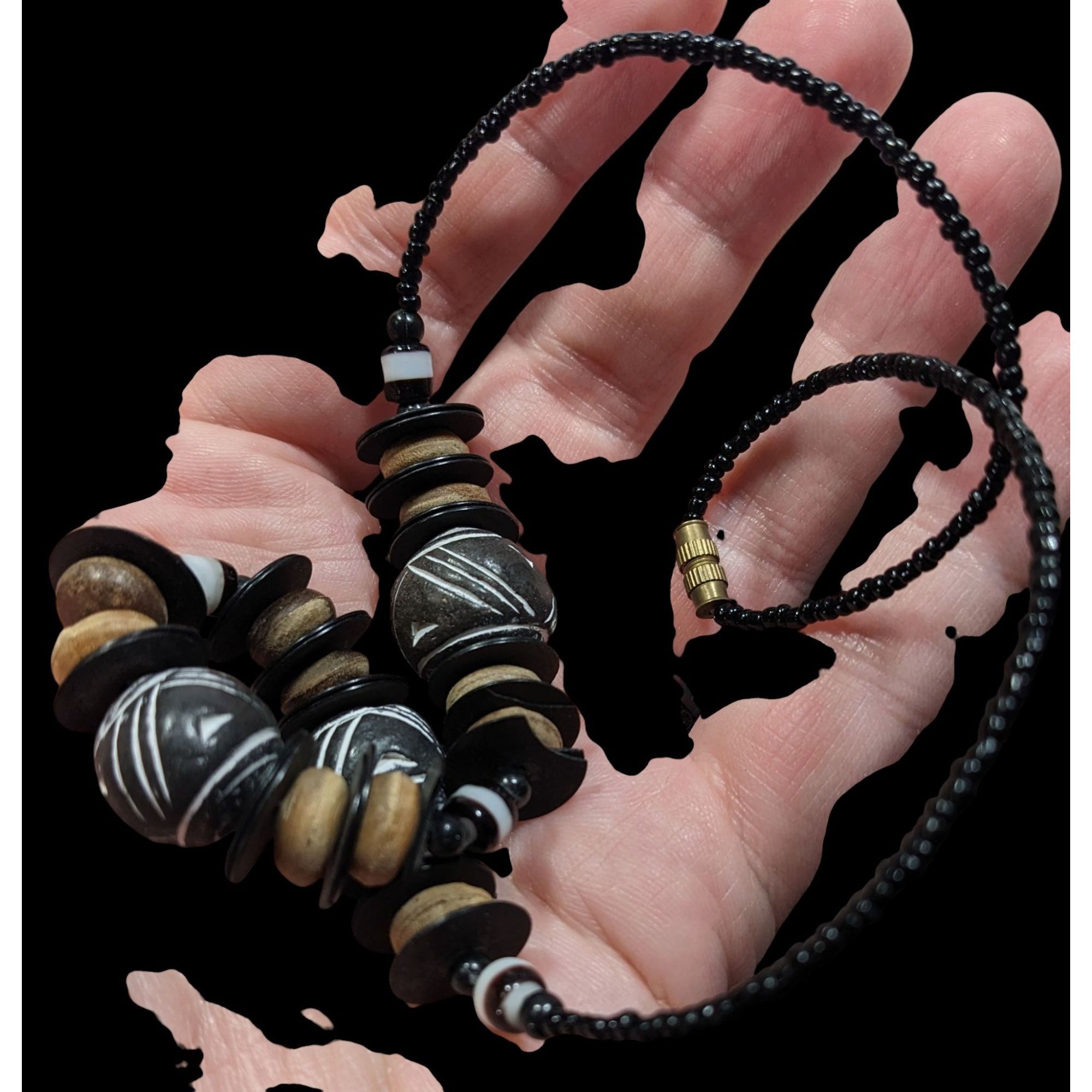 Other Chunky Rustic Tribal Black And Tan Beaded Necklace Size ONE SIZE - 5 Thumbnail