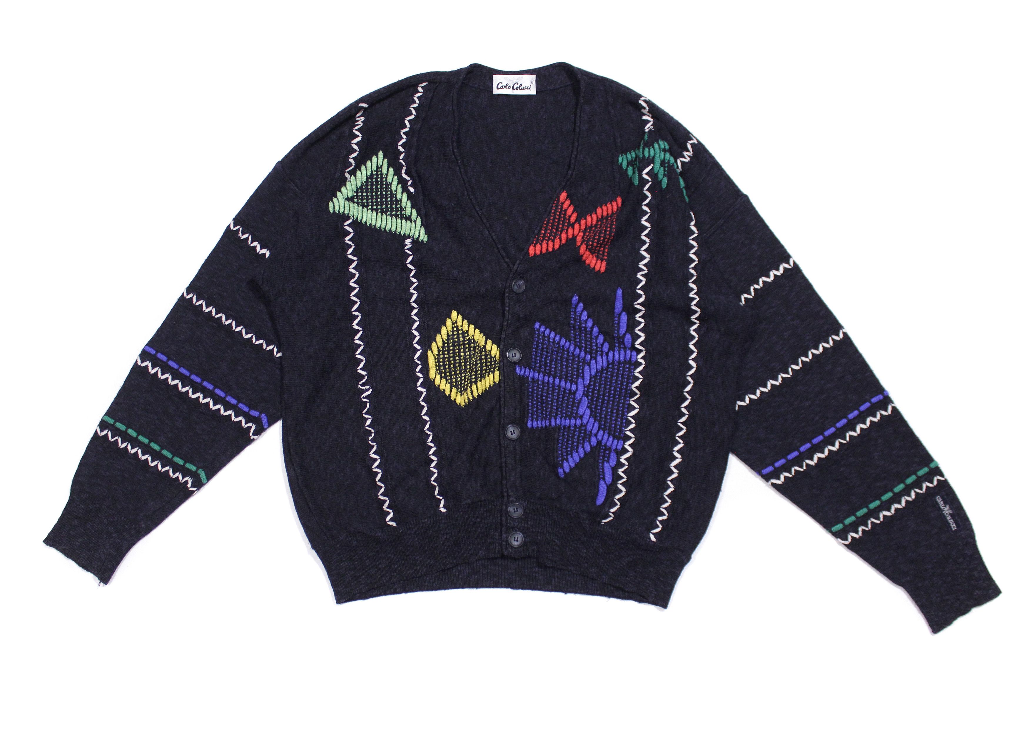 Carlo Colucci 90S Multicolor Embroidered Cardigan Size US L / EU 52-54 / 3 - 1 Thumbnail