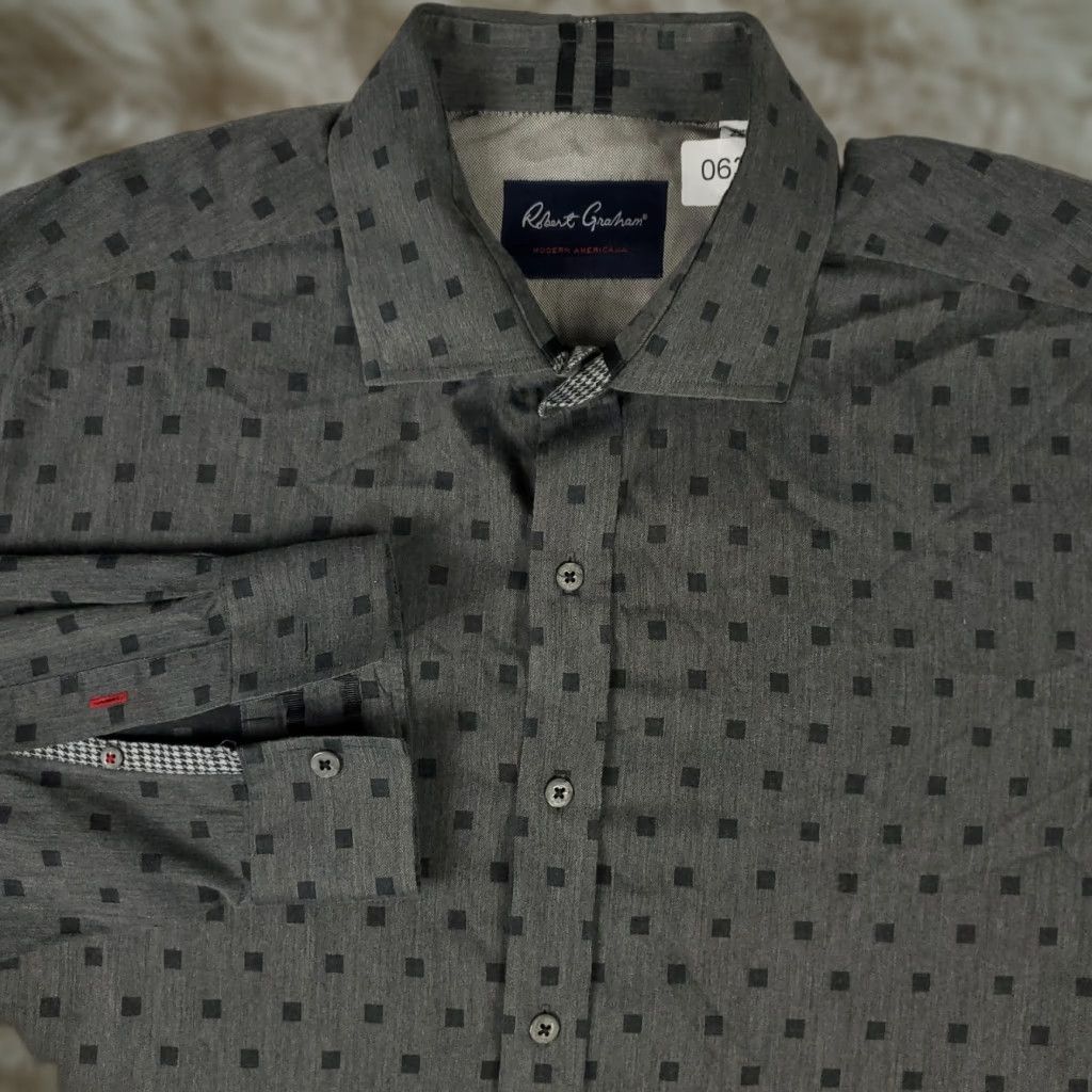 Robert Graham Robert Graham Button-Up Shirt Mens 2XL Gray Geometric Long Sleeve Regular Fit Size US XXL / EU 58 / 5 - 1 Thumbnail