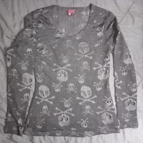 Tripp NYC Vintage Y2K Tripp NYC Skulls Royal Bones Mesh Top Shirt Size M / US 6-8 / IT 42-44 - 1 Thumbnail