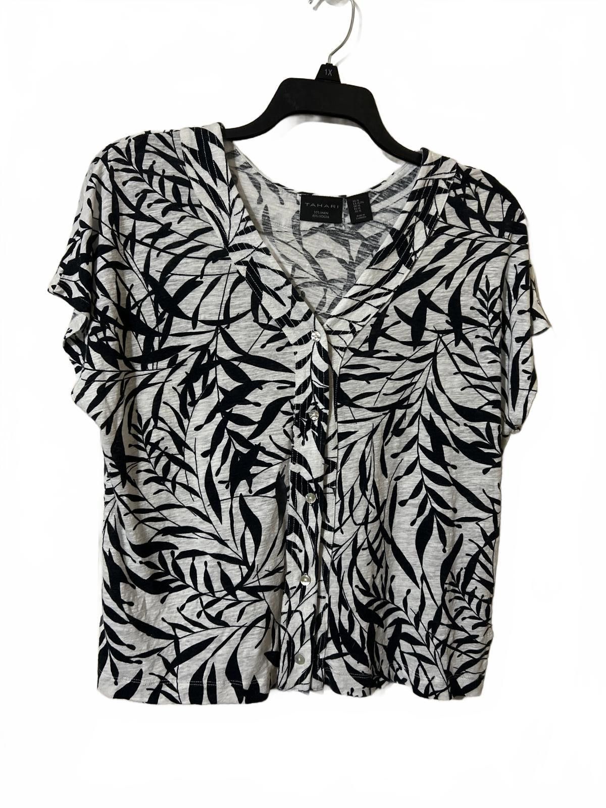 Elie Tahari Tahari Linen Blend Black and White Leaf Print V-Neck Top XL Size XL / US 12-14 / IT 48-50 - 2 Thumbnail