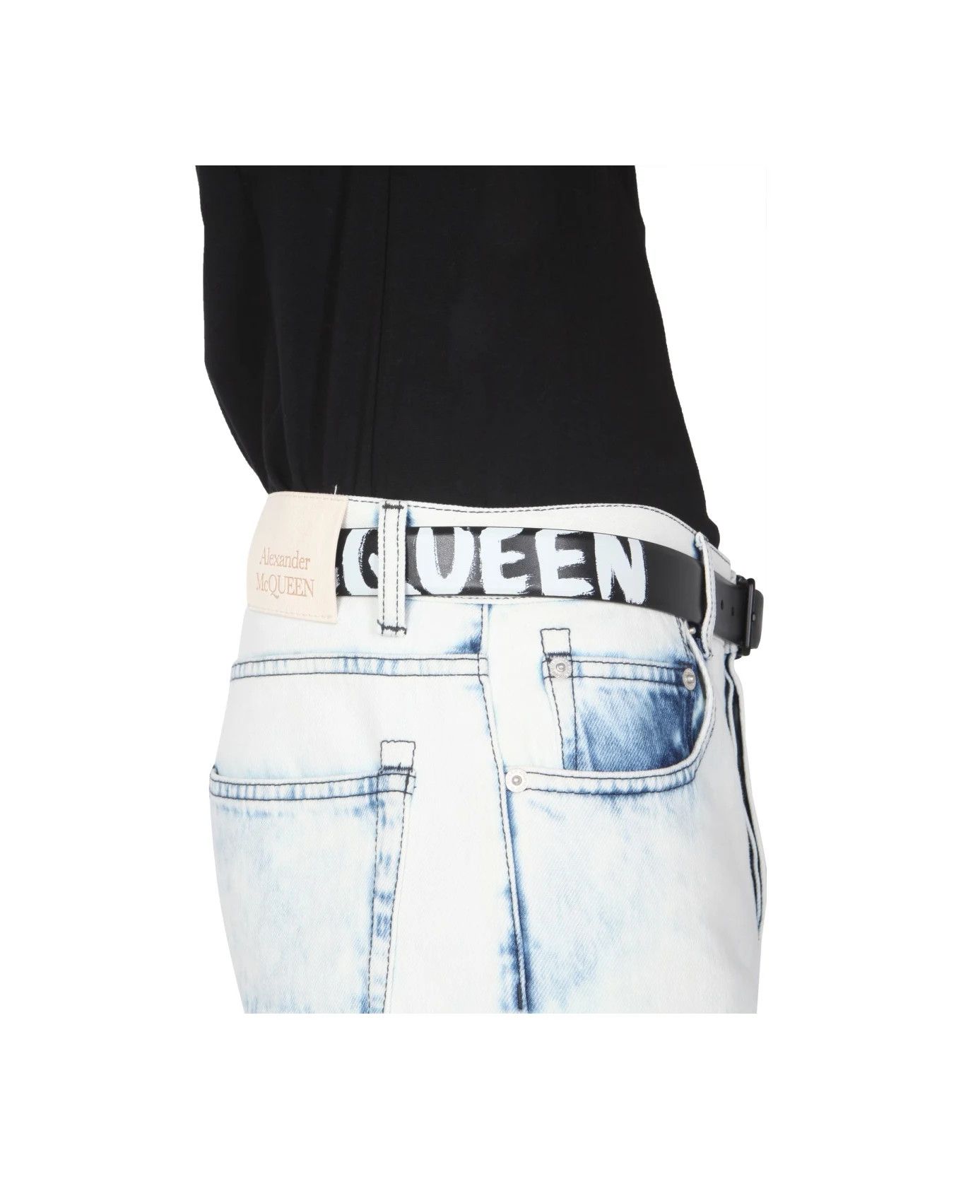 Alexander McQueen o1w1db10725 Size:90/Thin Twin Skull Belt in Black/White Size ONE SIZE - 4 Thumbnail