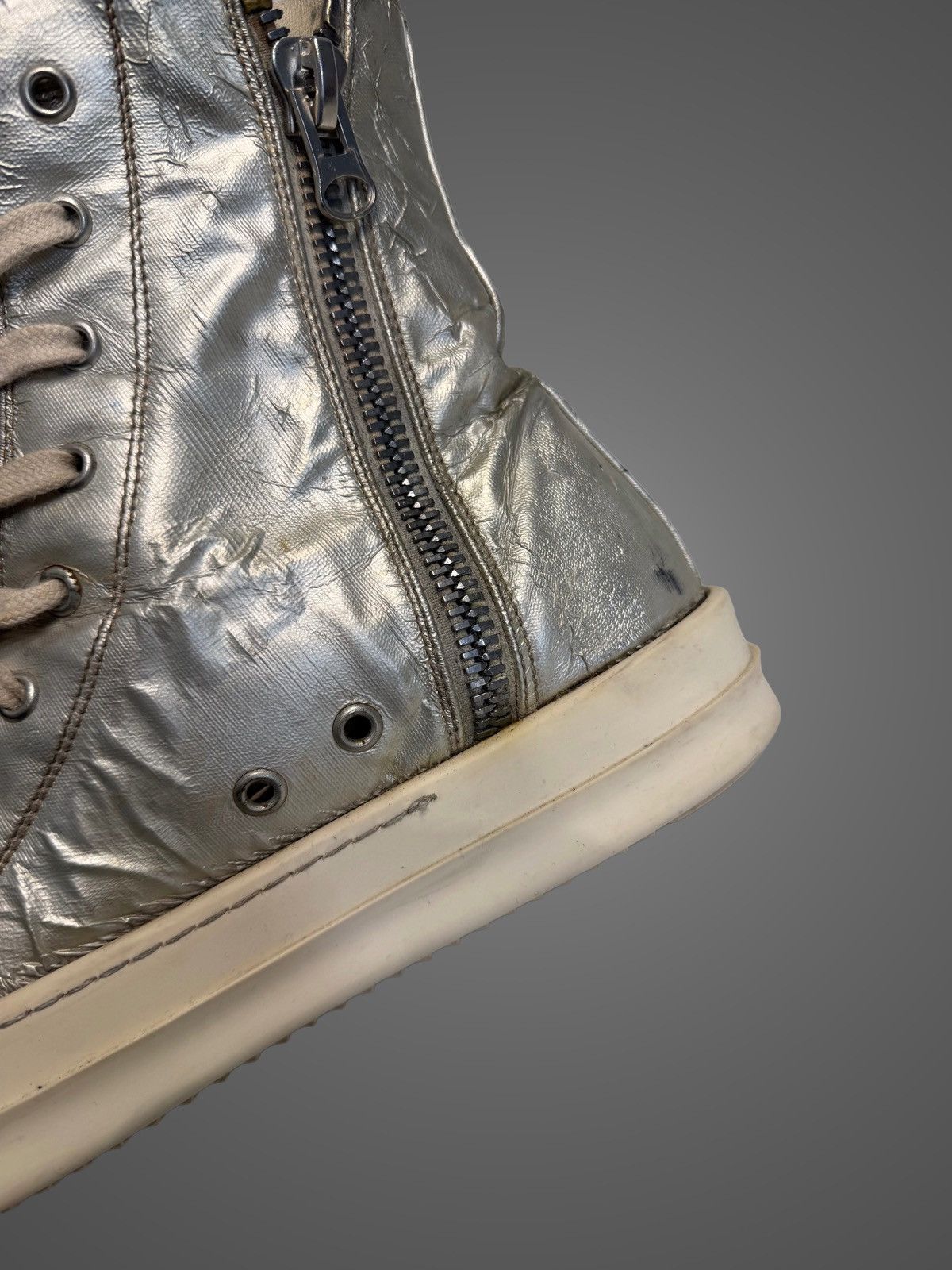 Rick Owens Drkshdw Rick Owens DRKSHDW Hi-Top Silver Satin Ramones from SS16 Size US 8 / EU 41 - 7 Thumbnail