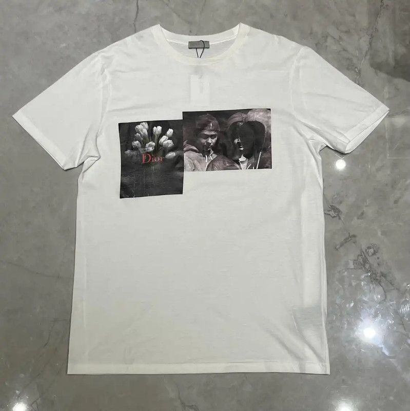 Dior Summer White Cotton Print Short Sleeve T-Shirt 0089