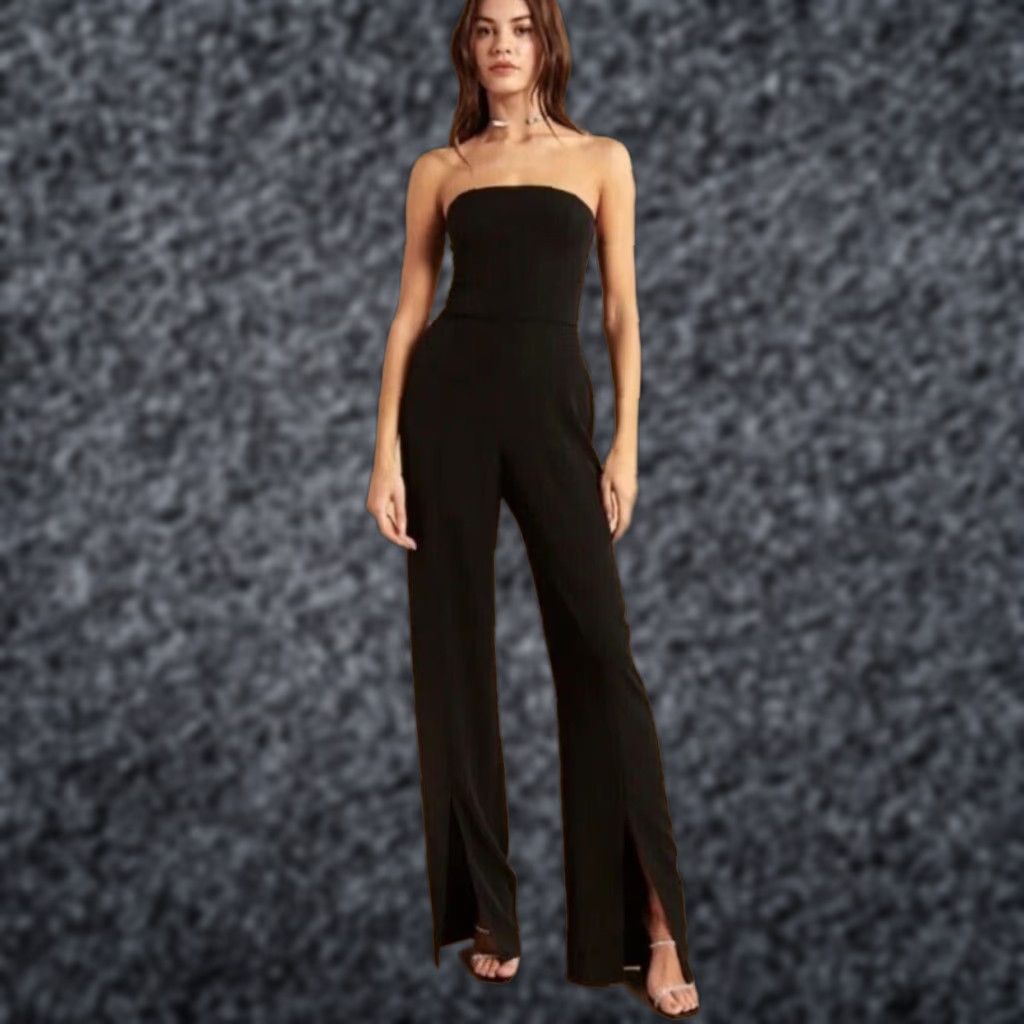 Abercrombie & Fitch Strapless Split-Hem Jumpsuit Removable Straps XL Black Women One-Piece