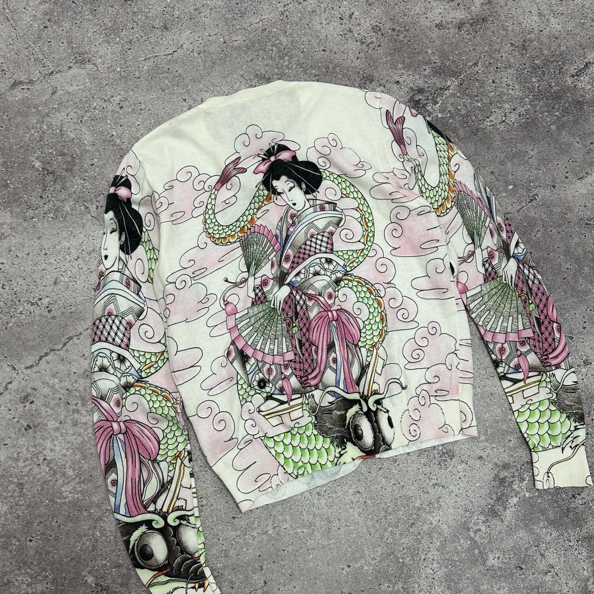 Japanese Brand Vintage 00s Love Moschino Japanese Geisha AOP cardigan y2k Size S / US 4 / IT 40 - 6 Thumbnail