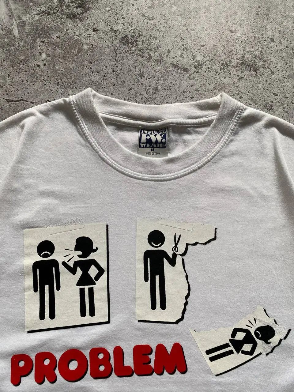 Vintage CRAZY Y2K PROBLEM SOLVED HUMOR VINTAGE T SHIRT Size US M / EU 48-50 / 2 - 5 Thumbnail