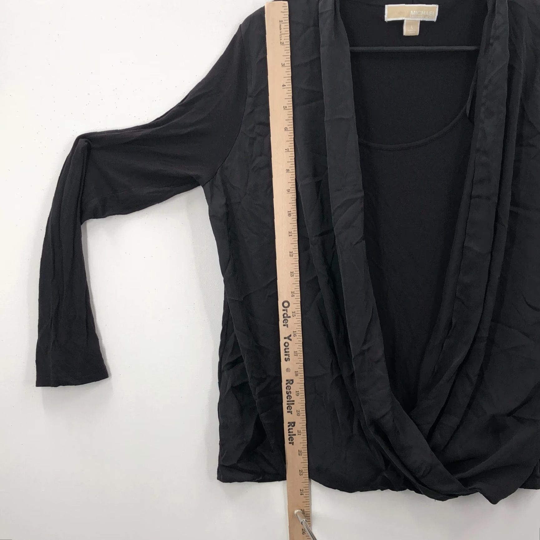 Michael Kors Michael Kors Womens T-Shirt Black Wrap V-Neck Pullover Knit Long Sleeve Size L Size L / US 10 / IT 46 - 6 Thumbnail