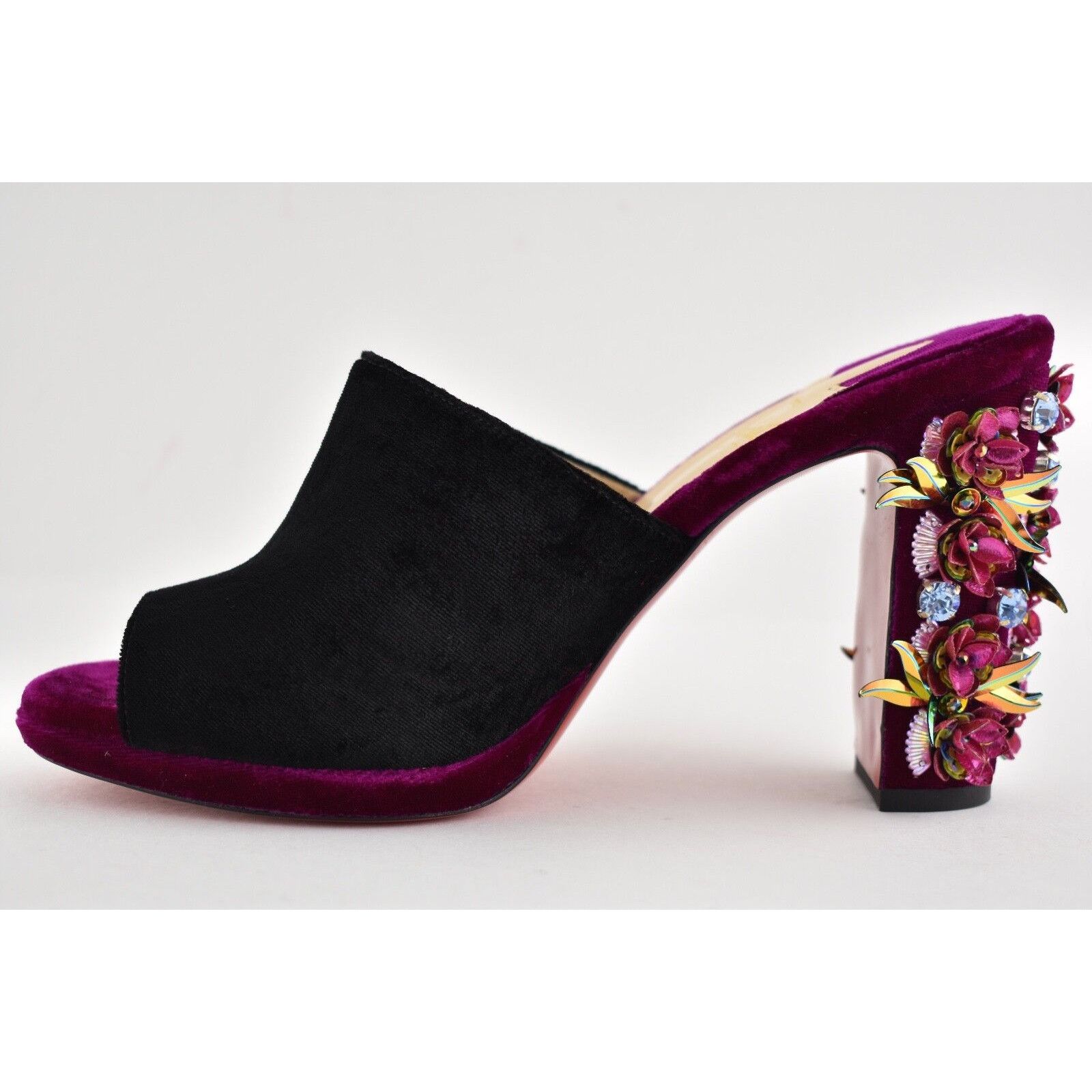 Christian Louboutin Donaflor 100 Black Velvet Figue Sandal Mule Heel Pump 36 Size US 6 / IT 36 - 8 Thumbnail