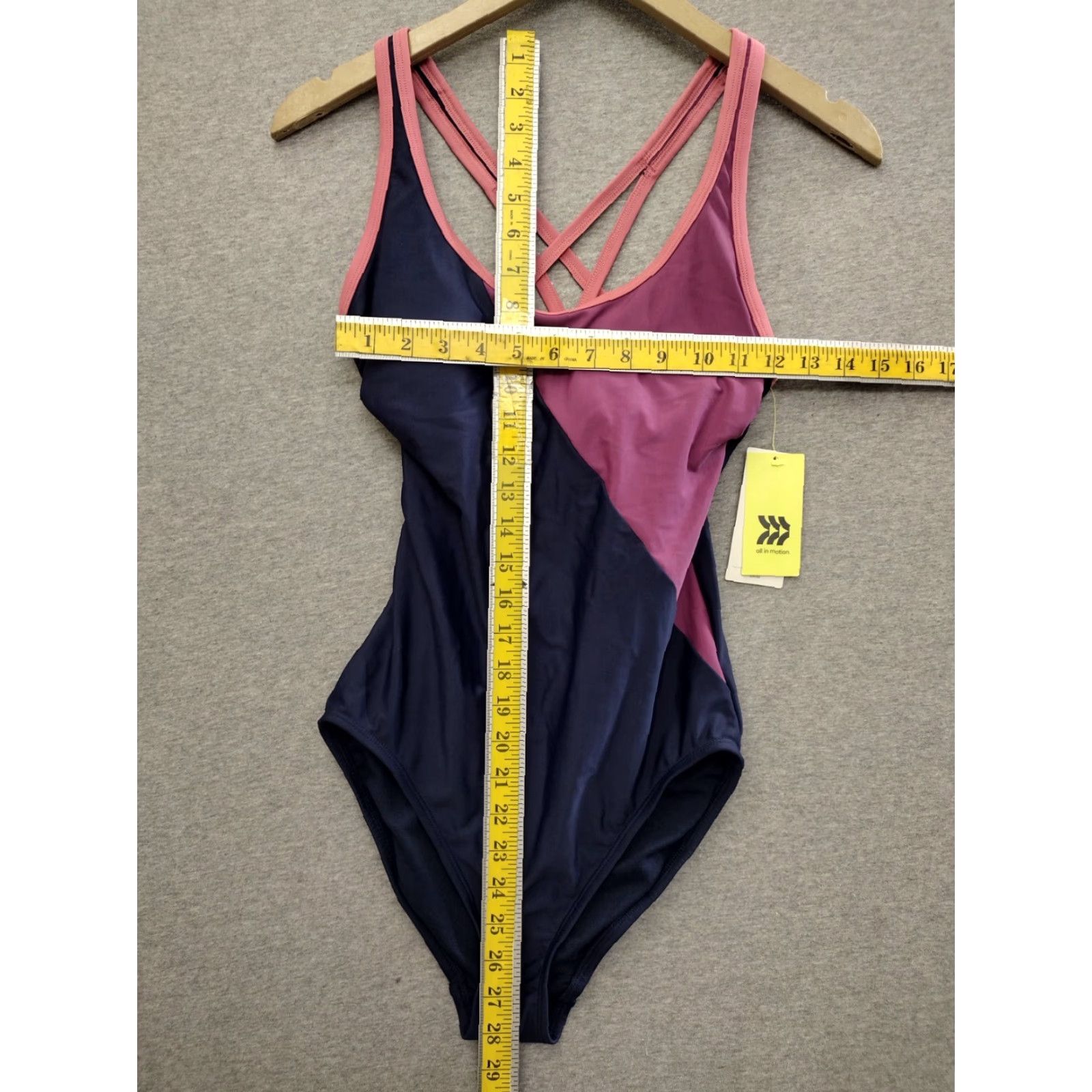 Vintage All In Motion Women's Navy/Pink One Piece Swimsuit Padded S Racerback Beachwear - Vintage? No, Regular Size S Size ONE SIZE - 4 Thumbnail