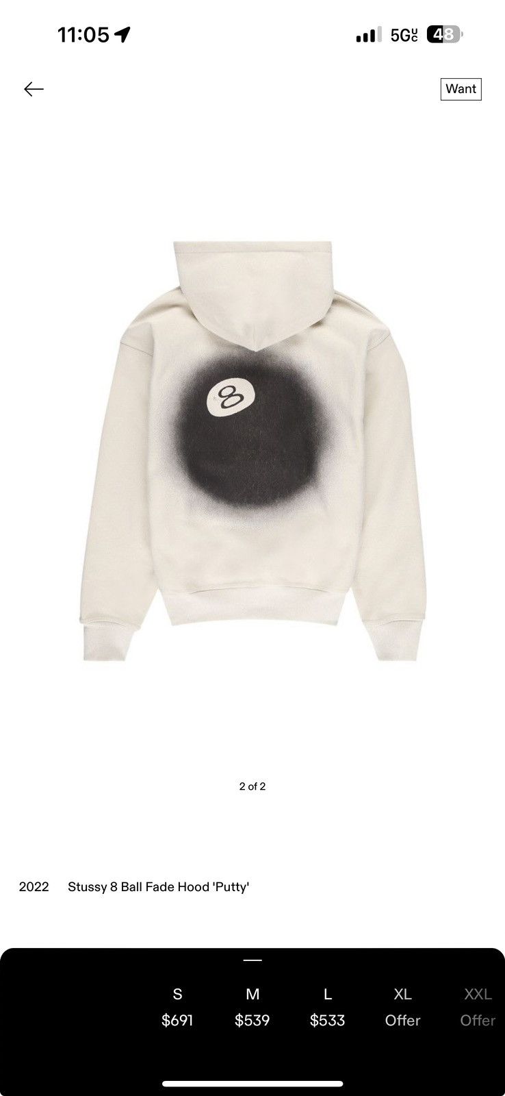 Stussy 2022 Stussy Japan 8 Ball Fade Hood 'Putty' Size US M / EU 48-50 / 2 - 5 Thumbnail