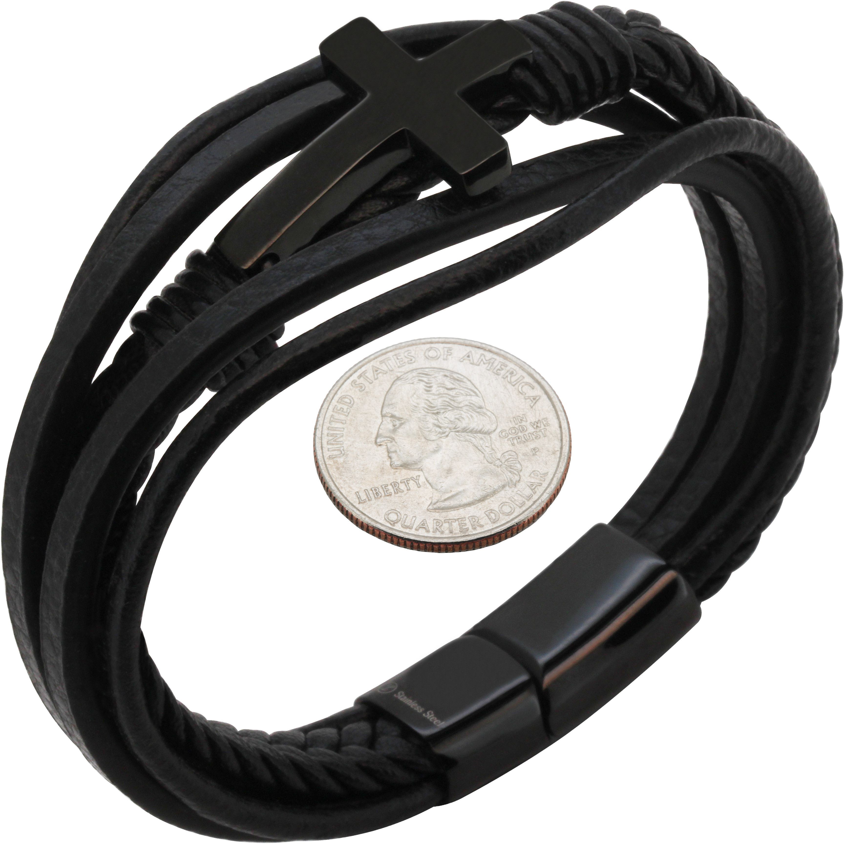 Other 316L Stainless Steel Black 20mm Cross Leather Bracelet 8.5” Size ONE SIZE - 1 Preview