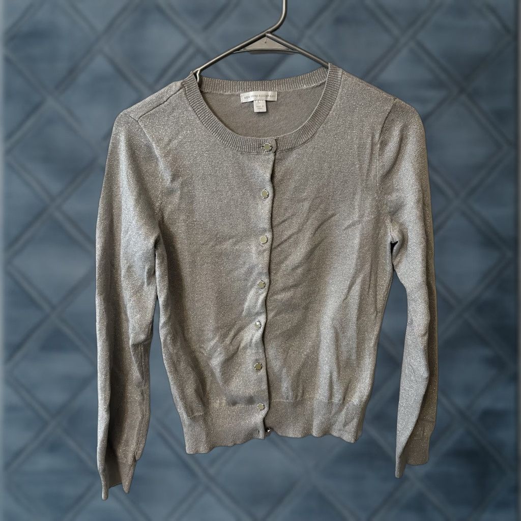 CO New York & Company Cardigan Women Adult Medium Gray Cotton Blend Knit Button Sweater Size M / US 6-8 / IT 42-44 - 1 Thumbnail