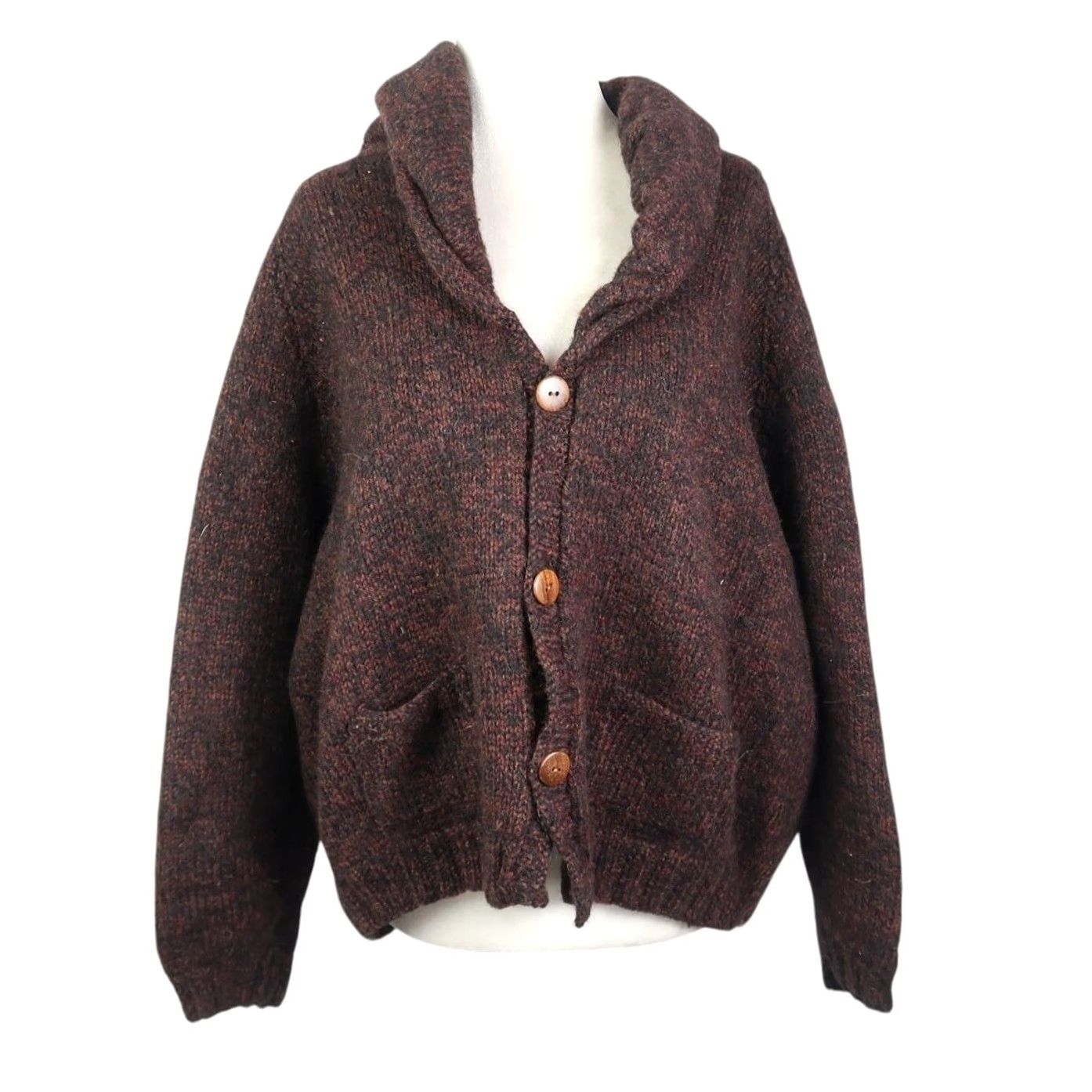 Vintage VINTAGE 80s Black and Brown Marled Knit Wool Cardigan Sweater L Womens Long Sleeve Knitted Wool Bohemian 80s Casual Cardigan Size L / US 10 / IT 46 - 2 Thumbnail