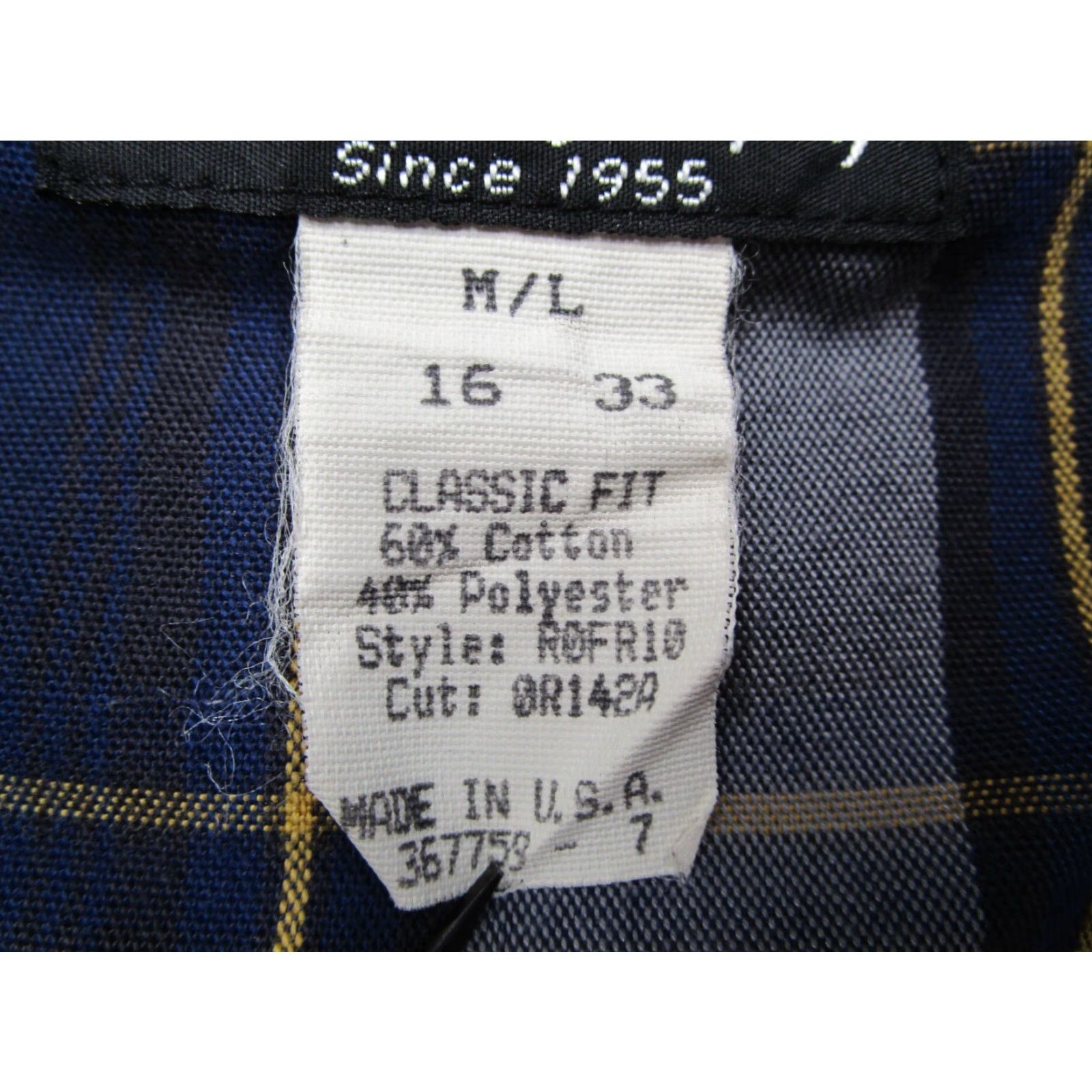 Vintage Flying R Ranchwear Shirt Mens 16 33 Blue Twill Button Up Workwear Rodeo Check Pearl snaps Made in USA