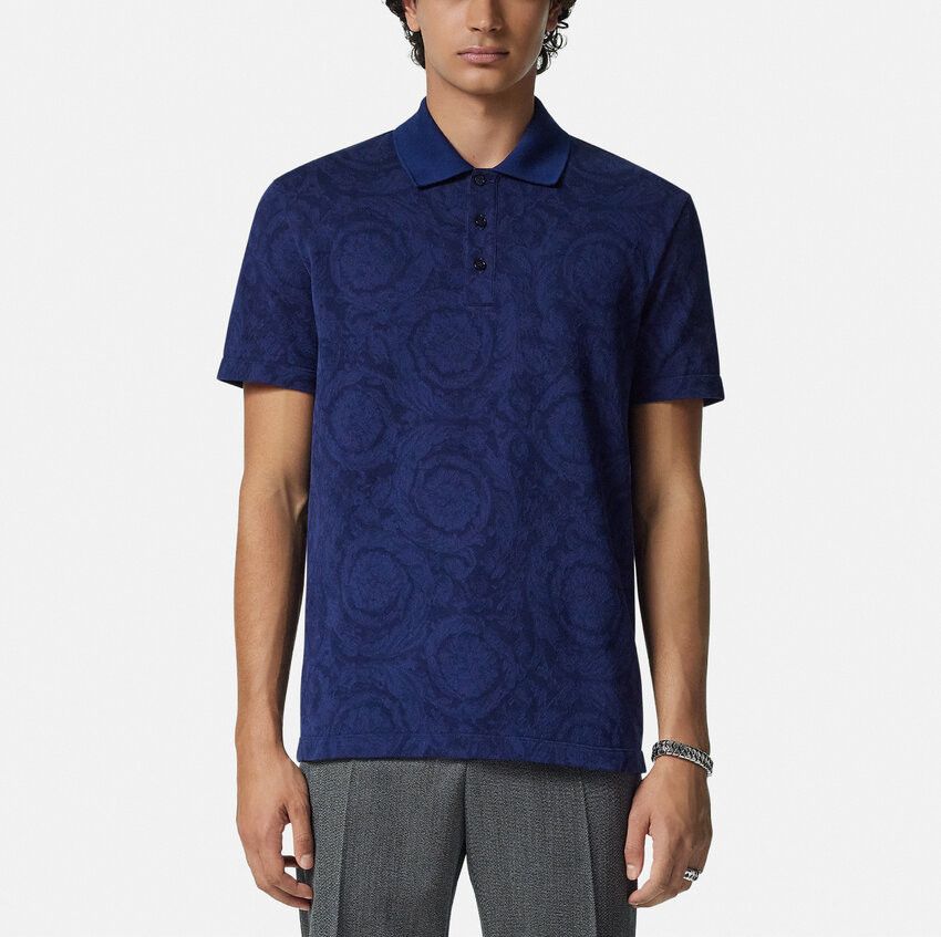 Designer × The Unbranded Brand Navy Barocco Polo Shirt – Ornate Luxury Pattern Polo Size US M / EU 48-50 / 2 - 5 Thumbnail
