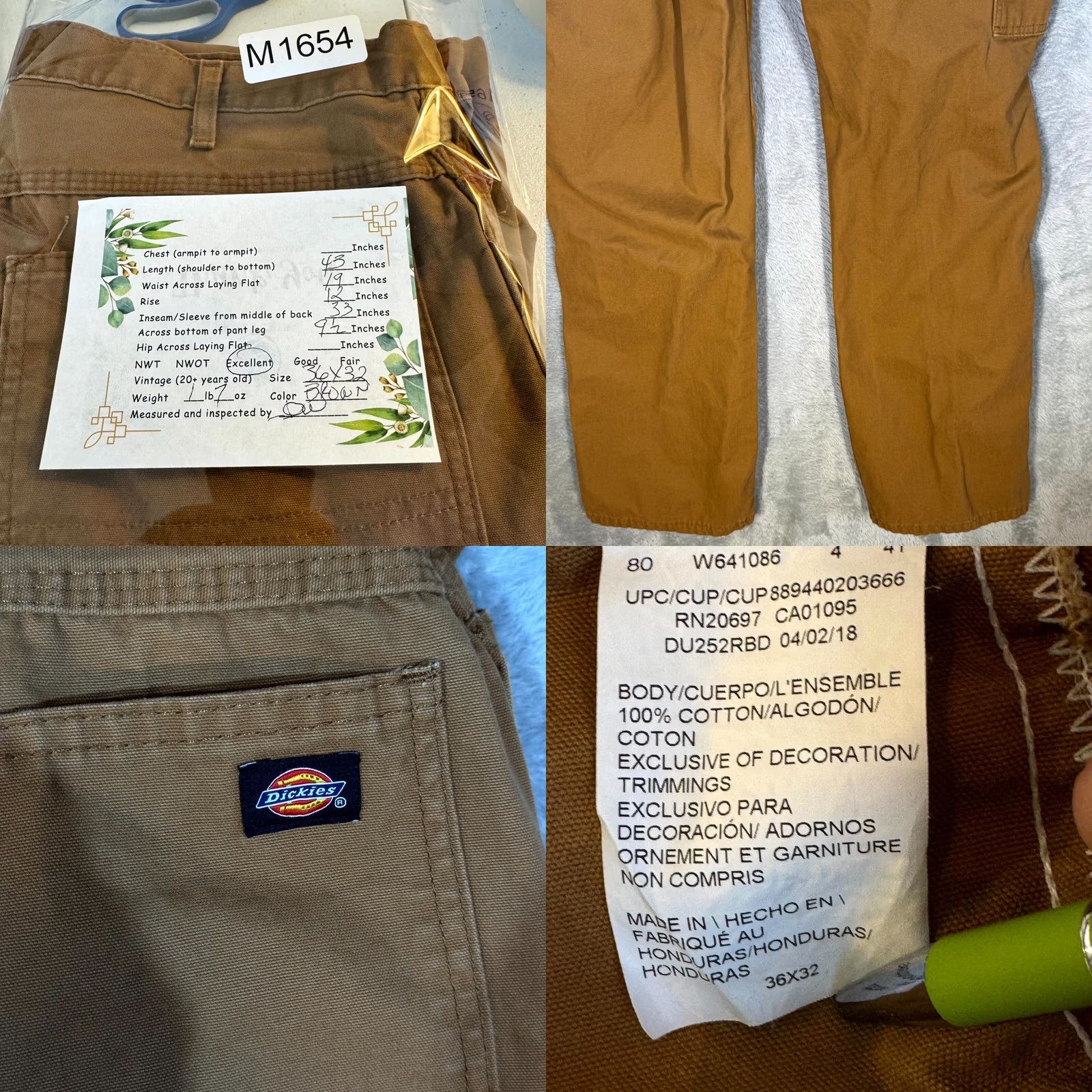 Dickies Dickies Carpenter Jeans Men 36 x 32 Brown Cotton Relaxed Fit Straight Leg Jeans Size US 36 / EU 52 - 8 Thumbnail