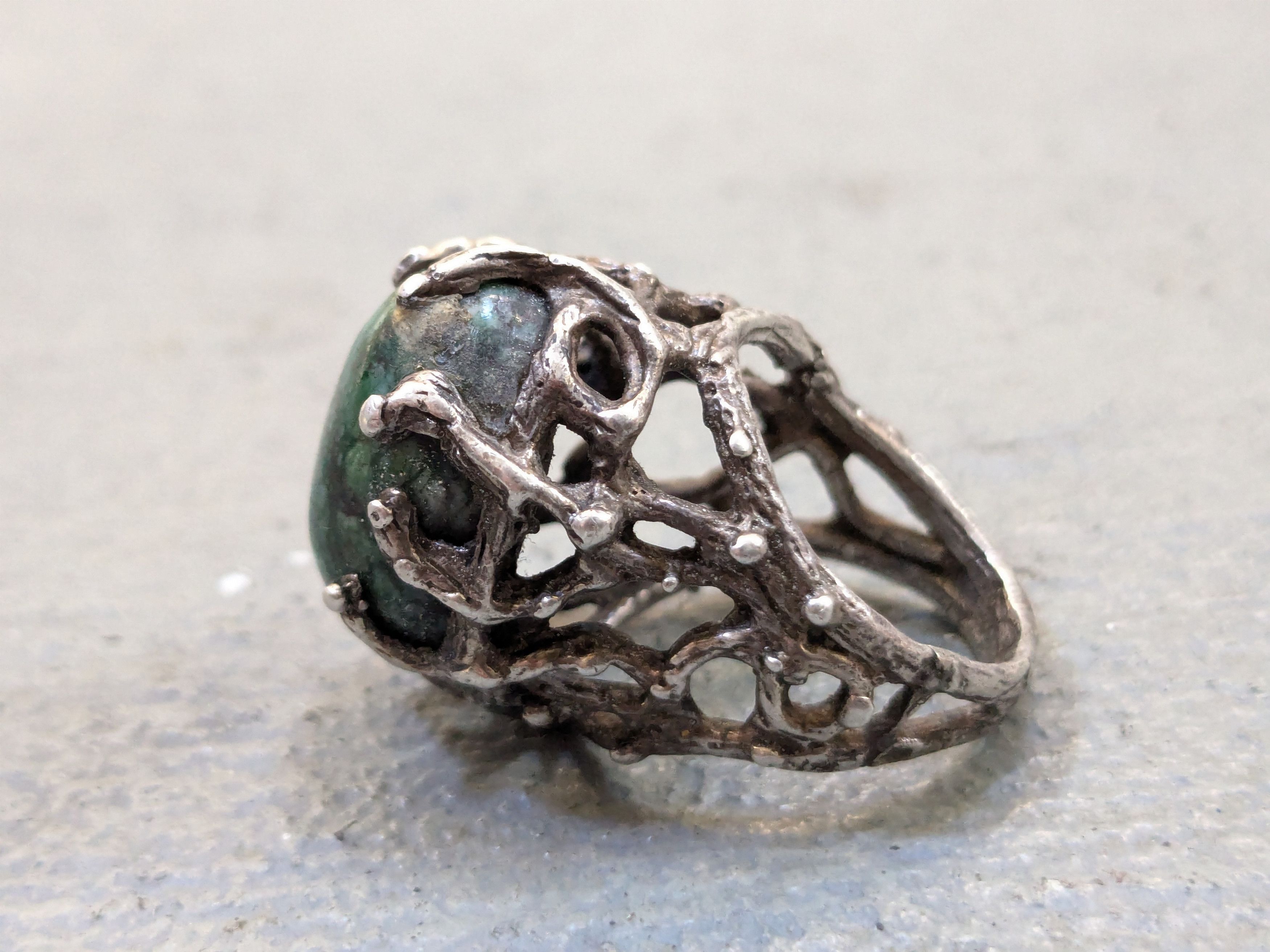 Other Vintage Sterling Silver Ring Chysocolla Brutalist Modern Size ONE SIZE - 4 Thumbnail