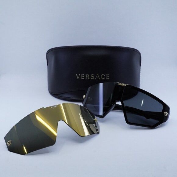 Versace Versace VE4461 GB1/87 Sunglasses Black Shield Frame Size ONE SIZE - 1 Thumbnail