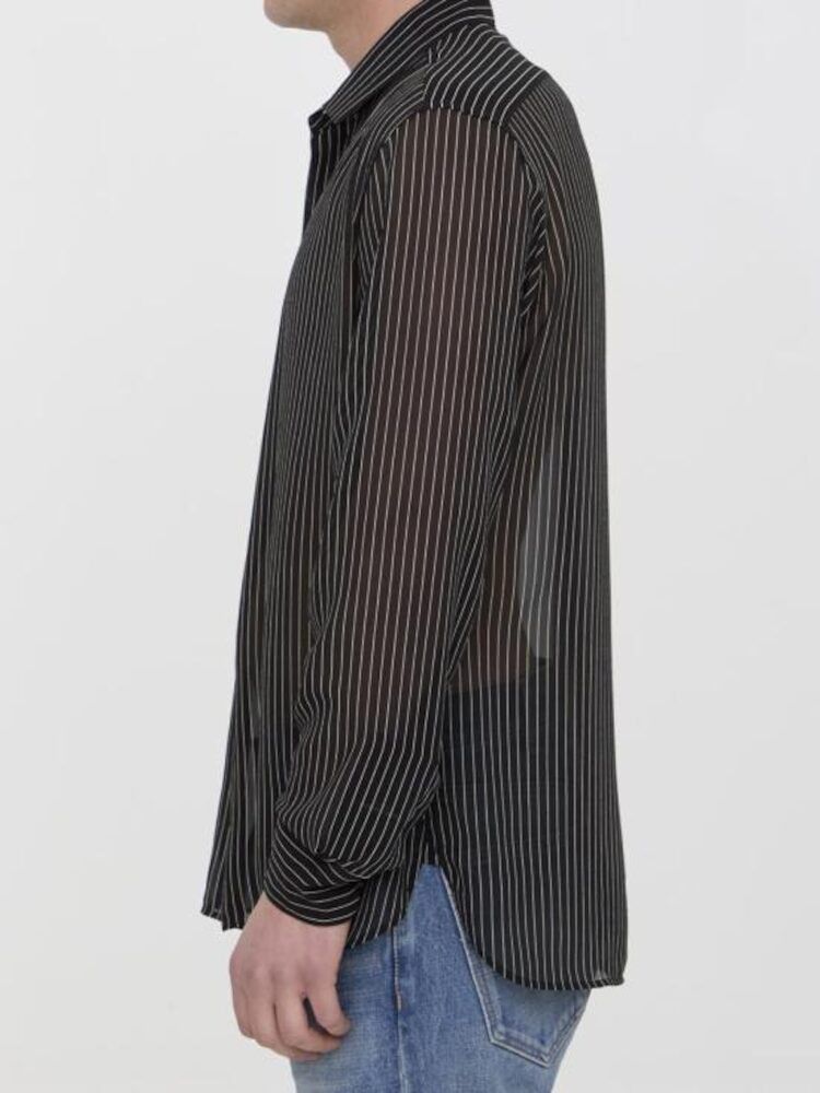 Saint Laurent Paris o1s1wg111124 Shirt in Pinstripe Silk Georgette in Black Size US L / EU 52-54 / 3 - 3 Thumbnail