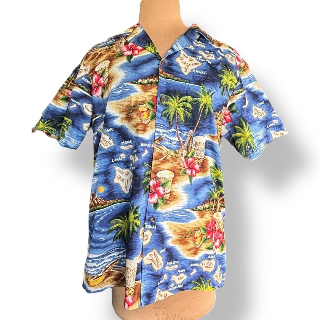 Vintage Vintage 90s RJC Hawaiian Shirt Island Map Print Blue Palm Size US L / EU 52-54 / 3 - 12 Thumbnail