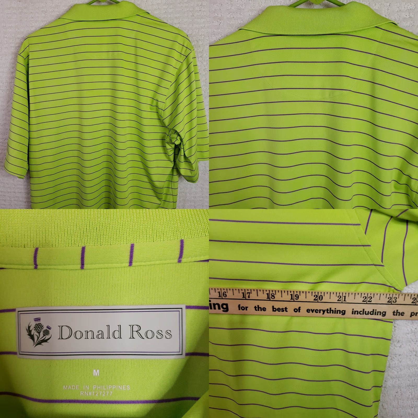 Vintage Donald Ross Golf Polo Shirt Green Size Medium Striped Quarter Button Up Mens Size US M / EU 48-50 / 2 - 8 Thumbnail
