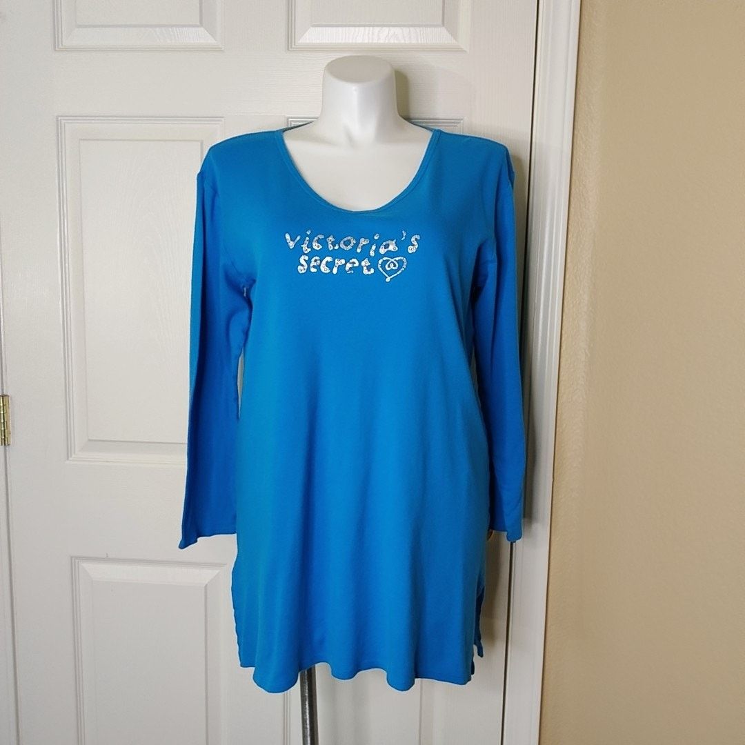Victoria's Secret embellished blue long sleeve pajama sleepshirt M Size ONE SIZE - 1 Thumbnail