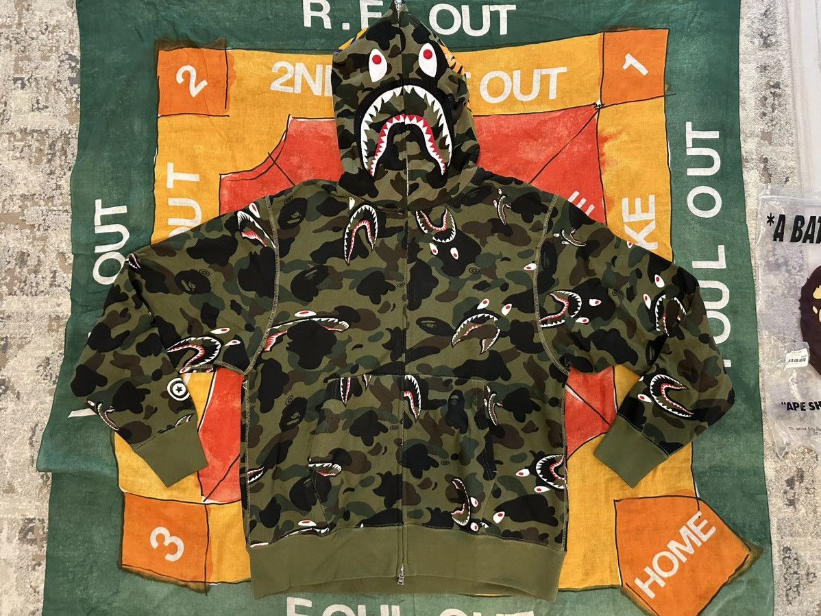 A Bathing Ape 1st camo green tiger shark full zip hoodie