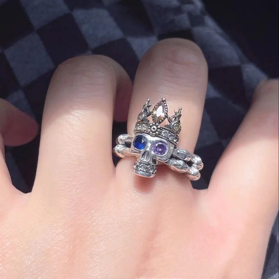 Jewelry × Vintage Vintage Gothic Blue Purple Zircon Crown Skull Ring Size ONE SIZE - 2 Thumbnail