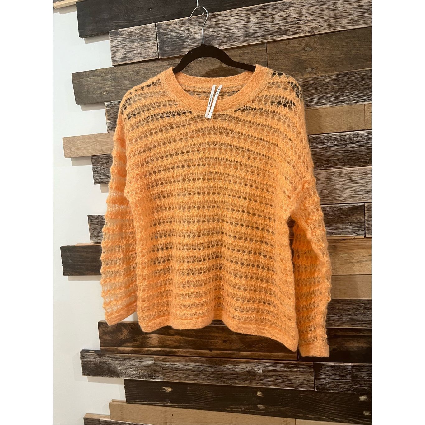 Anthropologie Anthropologie Orange sheer Open-Stitch Pullover Sweater oversized sz XS Size XS / US 0-2 / IT 36-38 - 3 Thumbnail