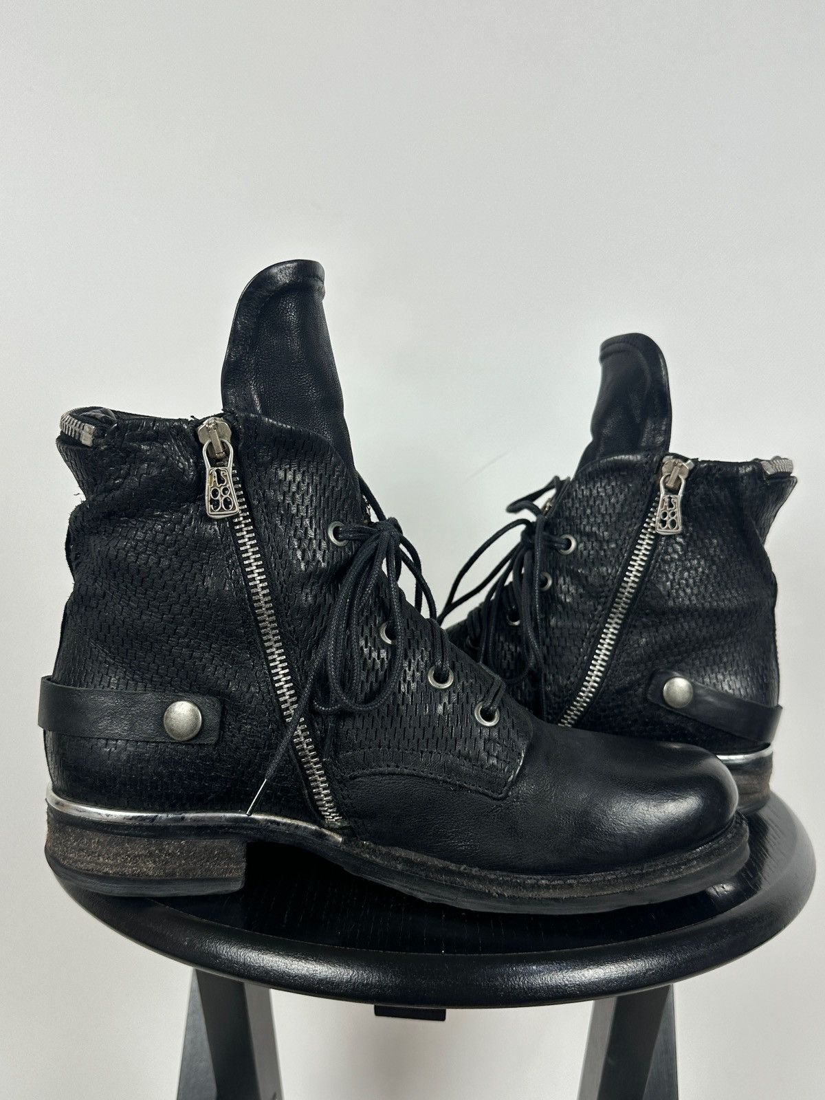 A.S.98 A.S.98. Airstep Black Leather Biker Zip Buckle Ankle Boots Size US 8 / IT 38 - 9 Thumbnail