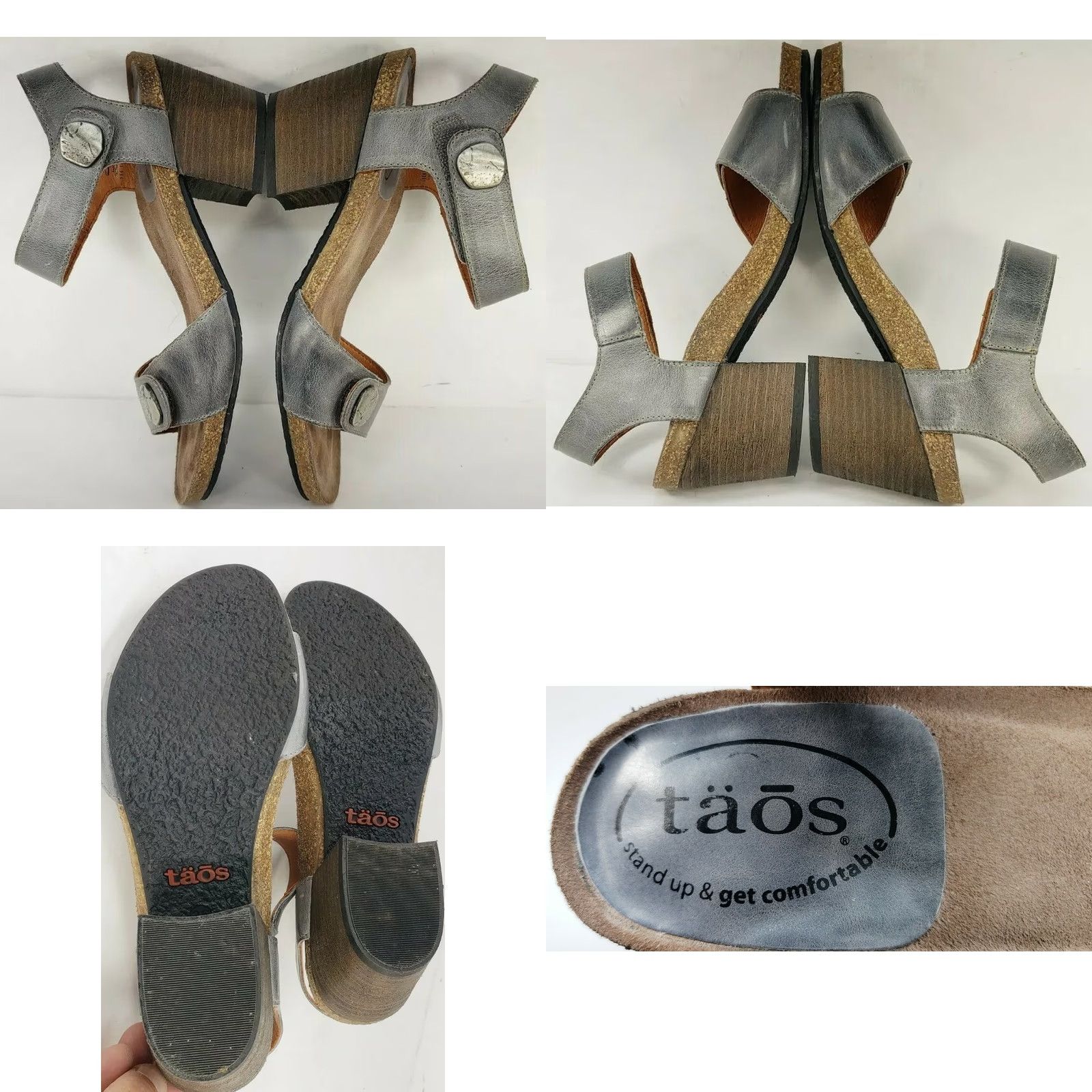 Taos Taos Envy Womens Heel Sandals Gray Open Toe Slingbacks 5-5.5 M EU 36 Block Heel Leather Corkbed Insole Casual Sandals Size US 5.5 / IT 35.5 - 8 Thumbnail