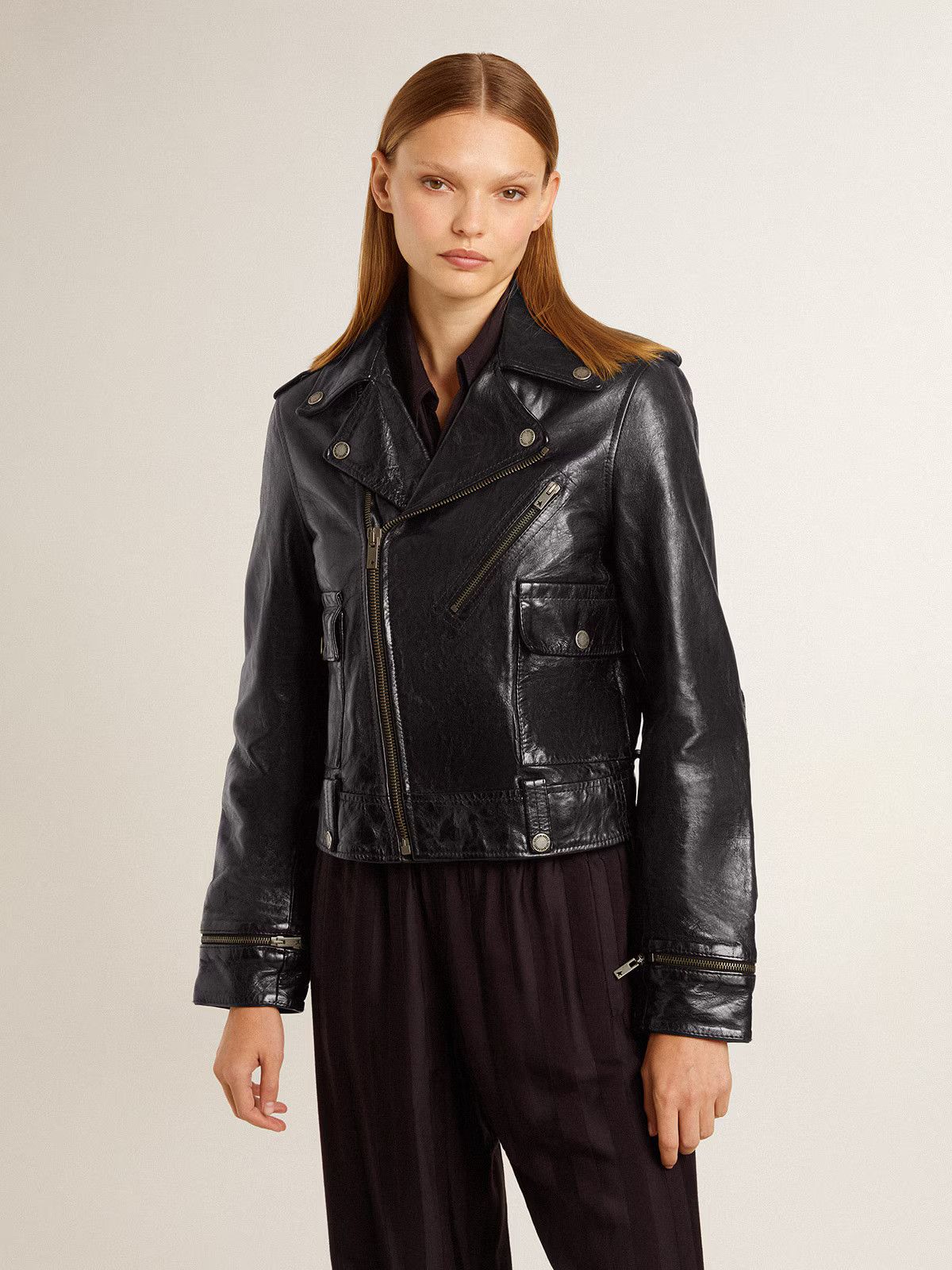 Golden Goose o1s22i1n1224 Shiny Biker Jacket in Black Size M / US 6-8 / IT 42-44 - 3 Thumbnail