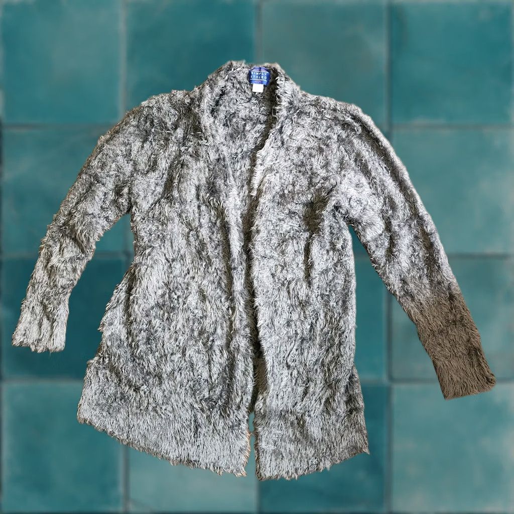 Sears Simply Styled By Sears Women's Cardigan Gray Open Front Fur Knit Coat M 90s Womens Size M / US 6-8 / IT 42-44 - 1 Thumbnail