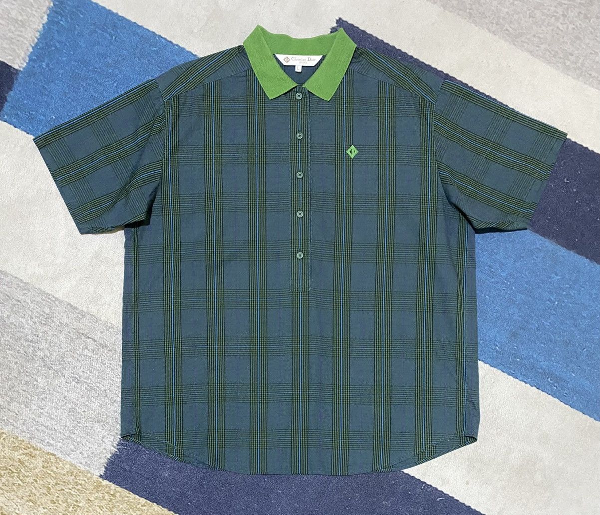 Dior Vintage Christian Dior Sports Half Button Checkered Shirt Size L / US 10 / IT 46 - 2 Thumbnail