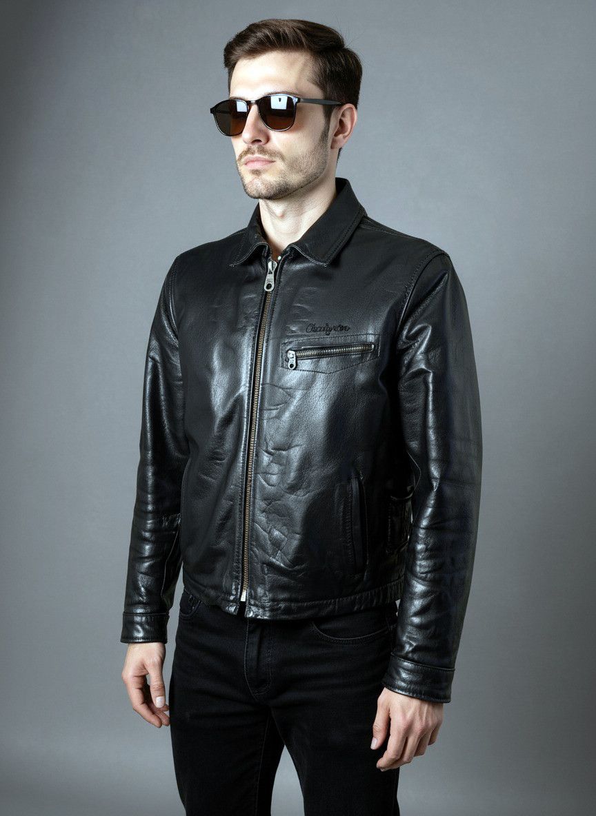 Vintage Chevignon mens black leather jacket, Pilot size L