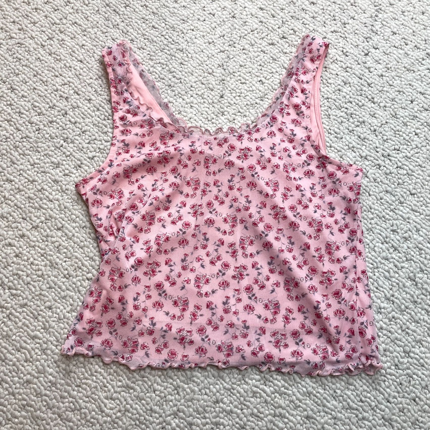 Vintage Rebellious Dreamer Tank Top Girls Juniors Medium Sleeveless Pink Floral V-Neck Size M / US 6-8 / IT 42-44 - 6 Thumbnail