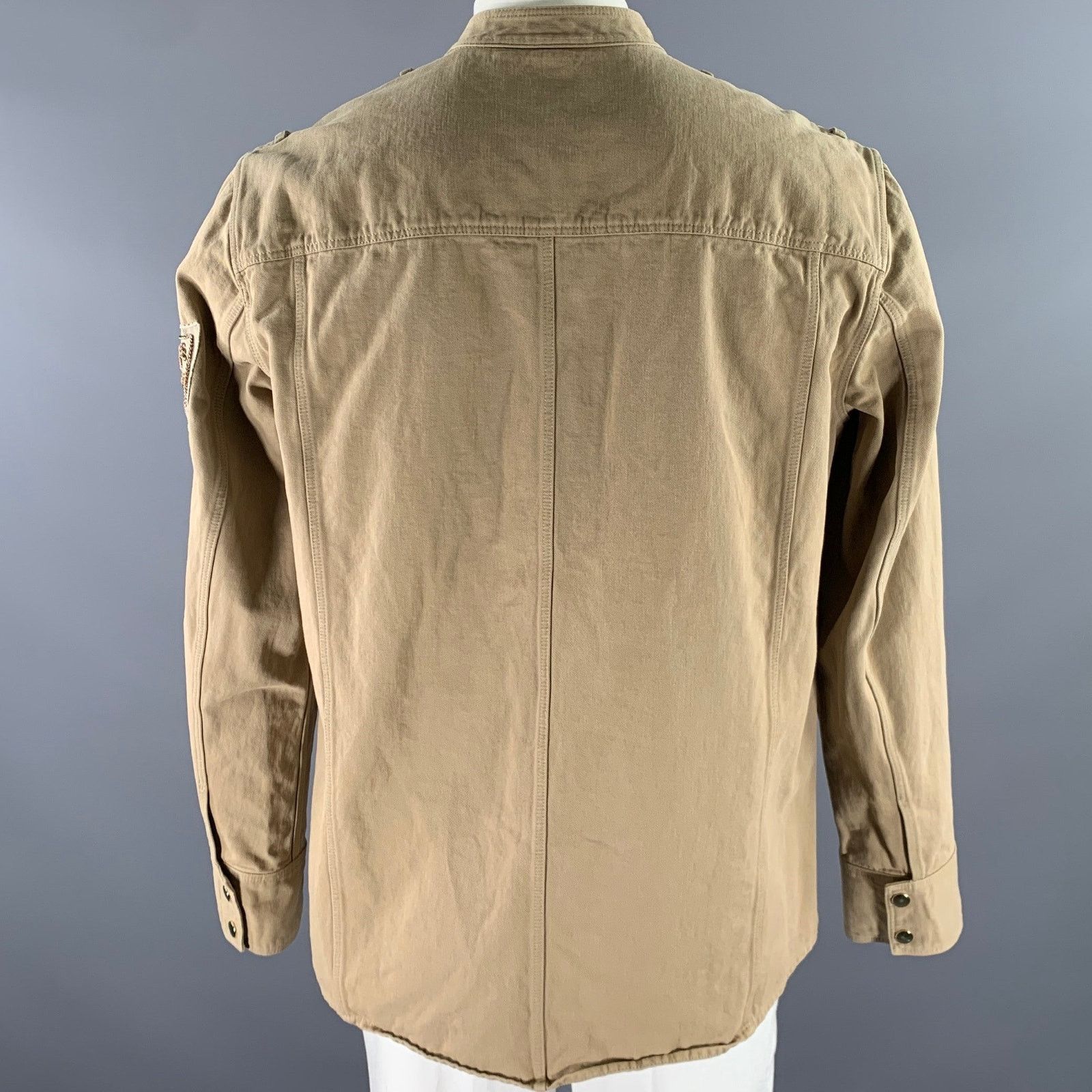 Balmain BALMAIN Size XL Khaki Arm Patch Cotton Band Collar Jacket Size US XL / EU 56 / 4 - 4 Thumbnail
