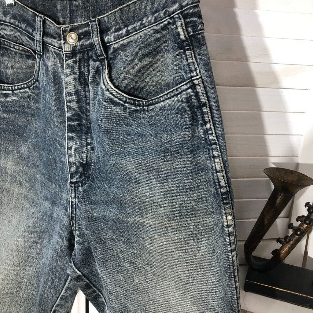 Vintage Y2K cotton jeans high waist wide legs acid wash dark blue 10 Size 32" / US 10 / IT 46 - 10 Thumbnail