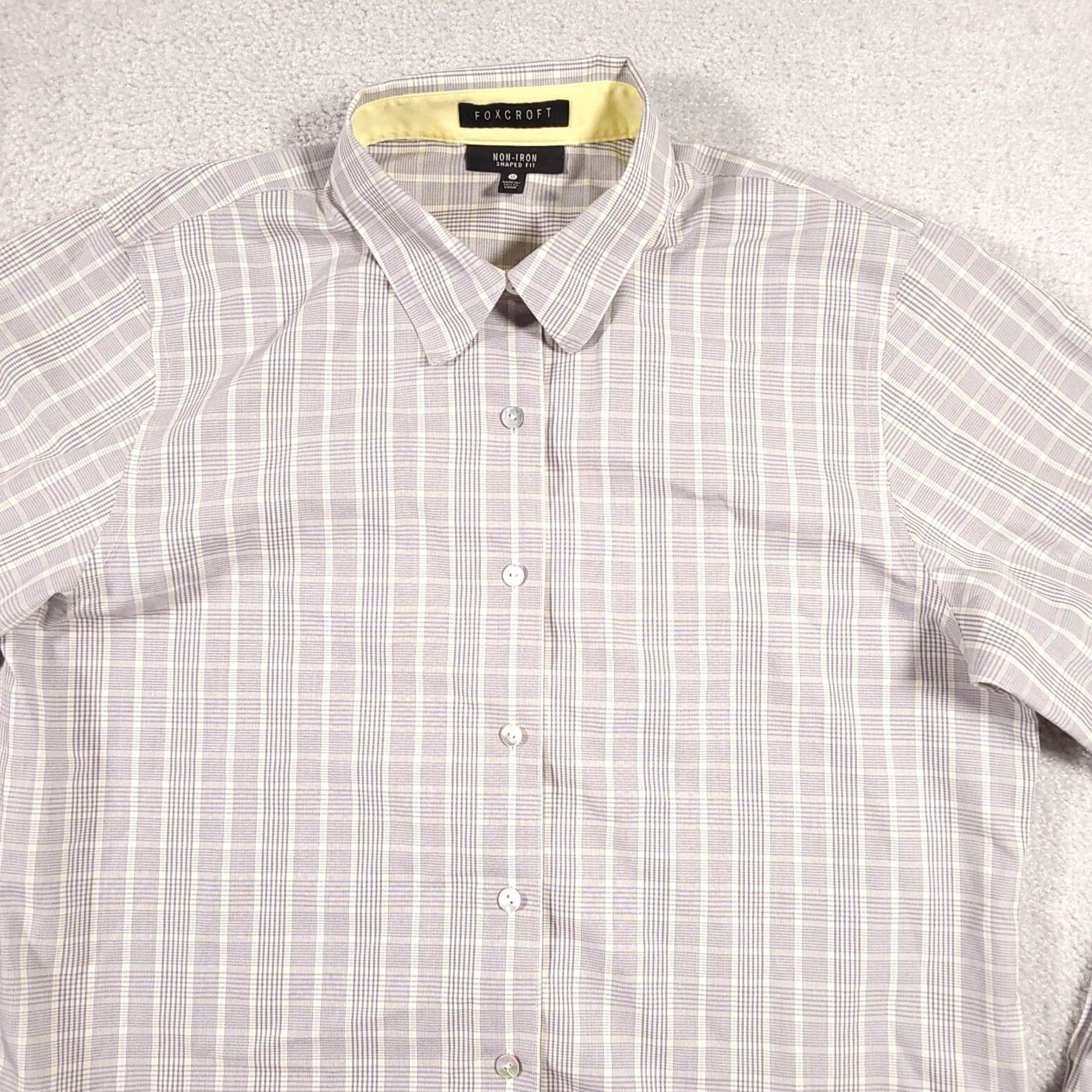 Vintage Foxcroft Shirt Women's 12 Gray Yellow Plaid Shaped Fit Non-Iron Button Up Size XL / US 12-14 / IT 48-50 - 3 Thumbnail