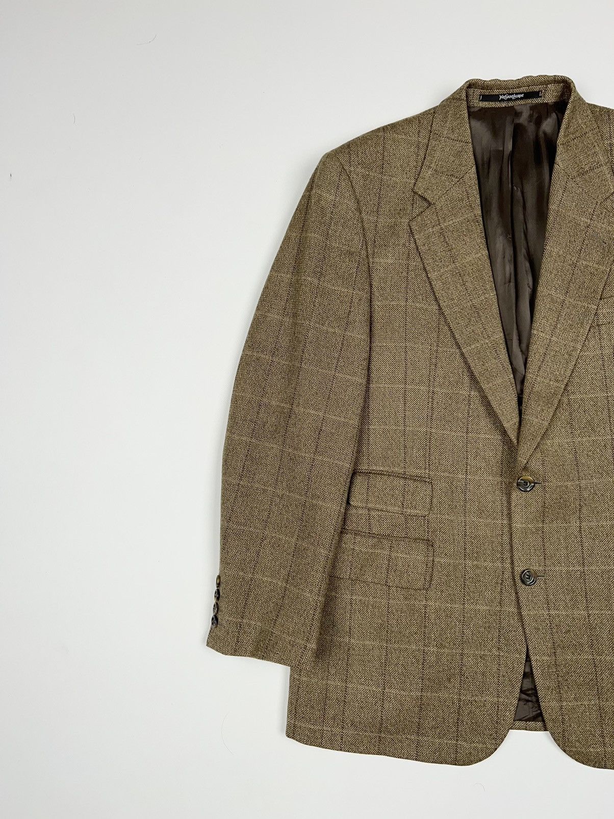 Vintage × Yves Saint Laurent Yves Saint Laurent Wool Blazer Brown Jacket Size 44R - 5 Thumbnail