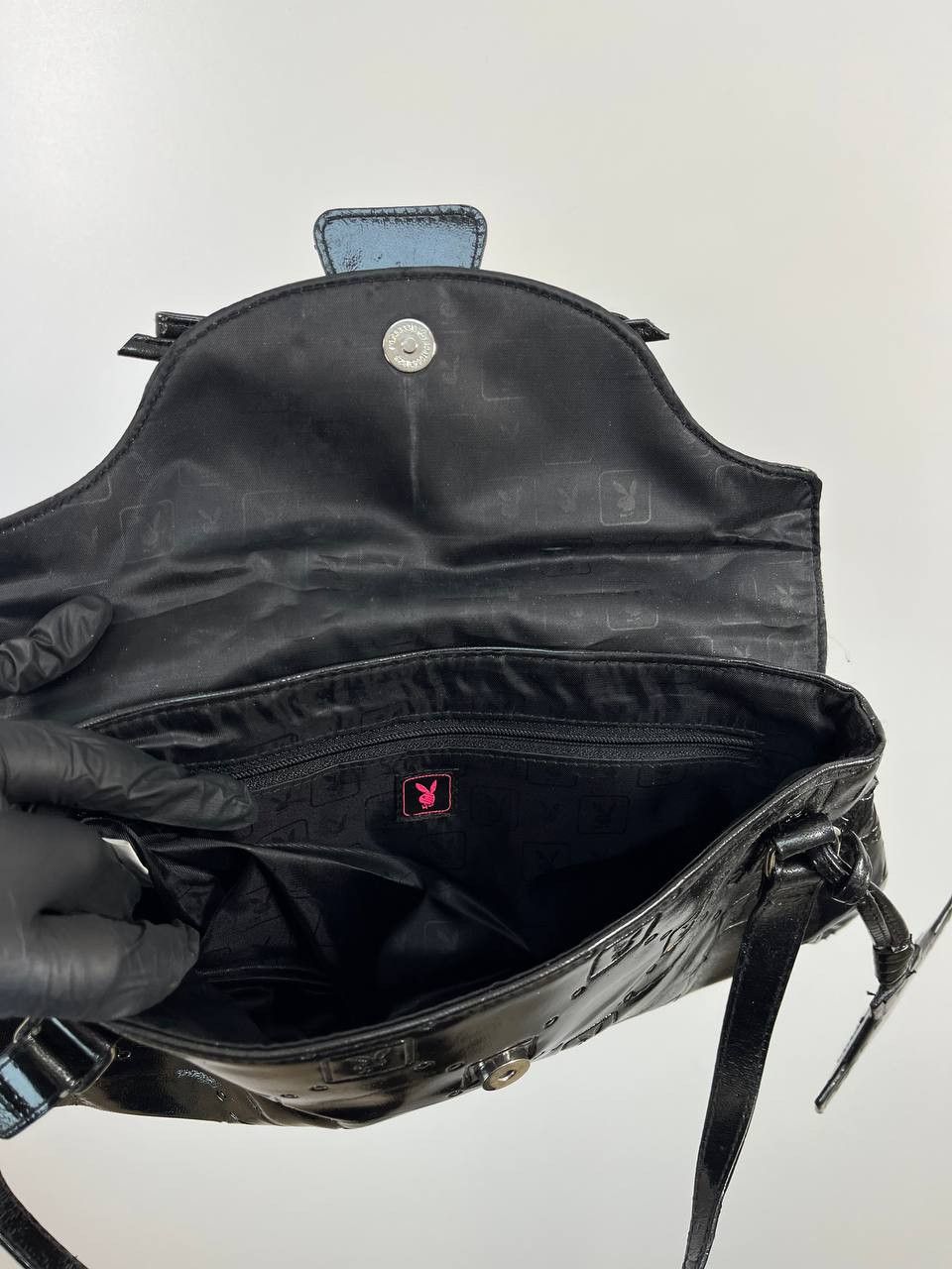 Playboy Playboy Care Embossed Black Patent Leather Shoulder Bag Vint Size ONE SIZE - 3 Thumbnail