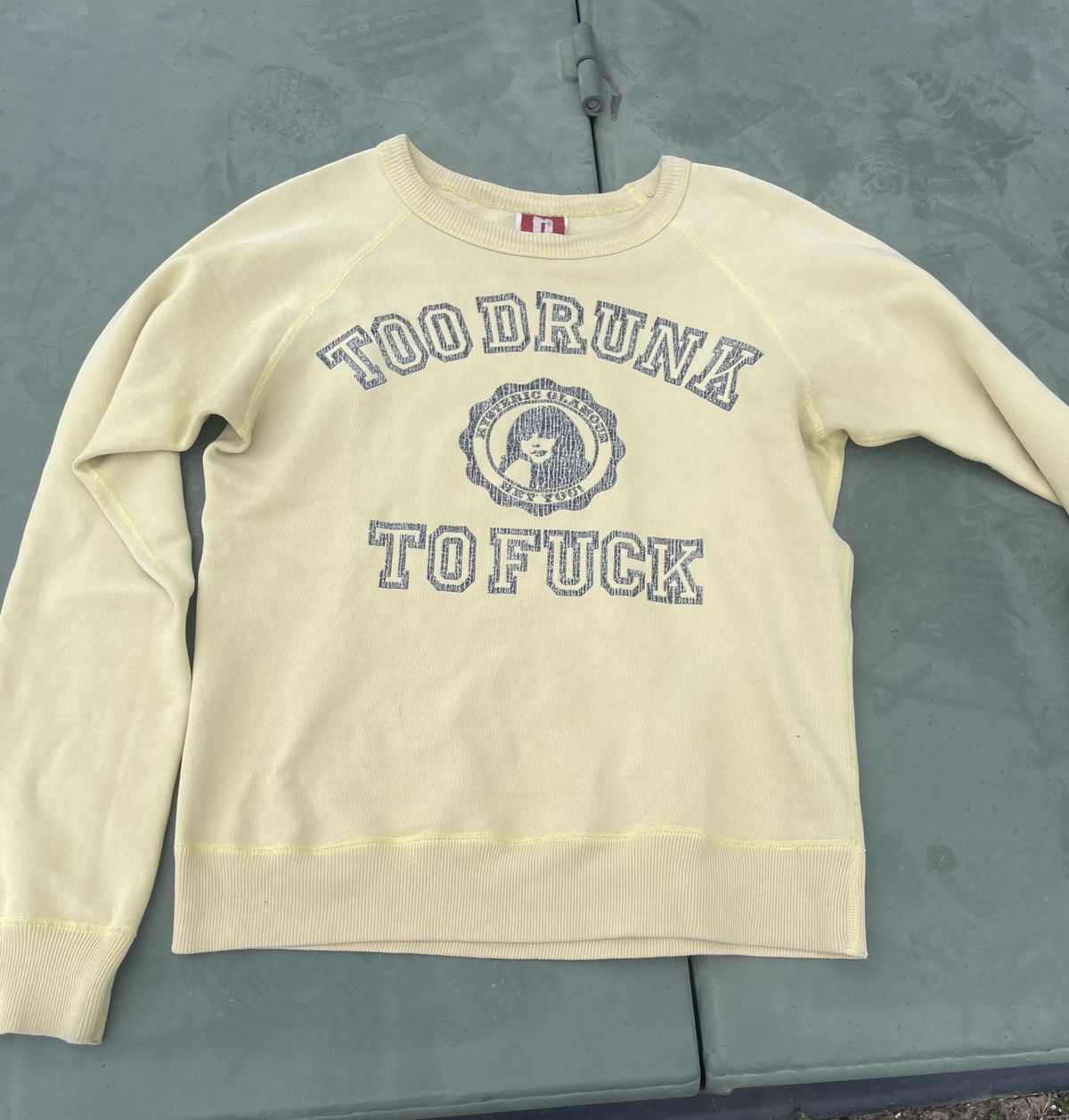 Image of Hype x Hysteric Glamour Too Drunk To Fuck Crewneck in Yellow, Men's (Size Small)