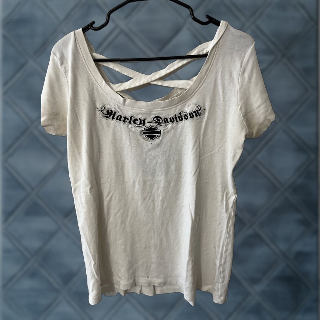 Harley Davidson Harley-Davidson T-Shirt Women White Short Sleeve Scoop Neck L Biker Motorcycle Size L / US 10 / IT 46 - 1 Thumbnail